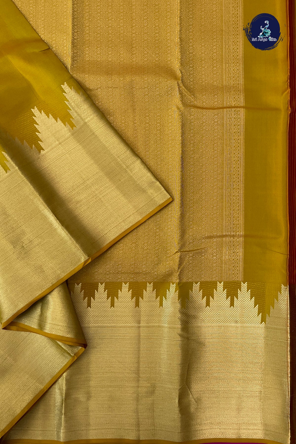 Mustard Yellow Thalampoo / Temple Border Silk Saree With Plain Pattern