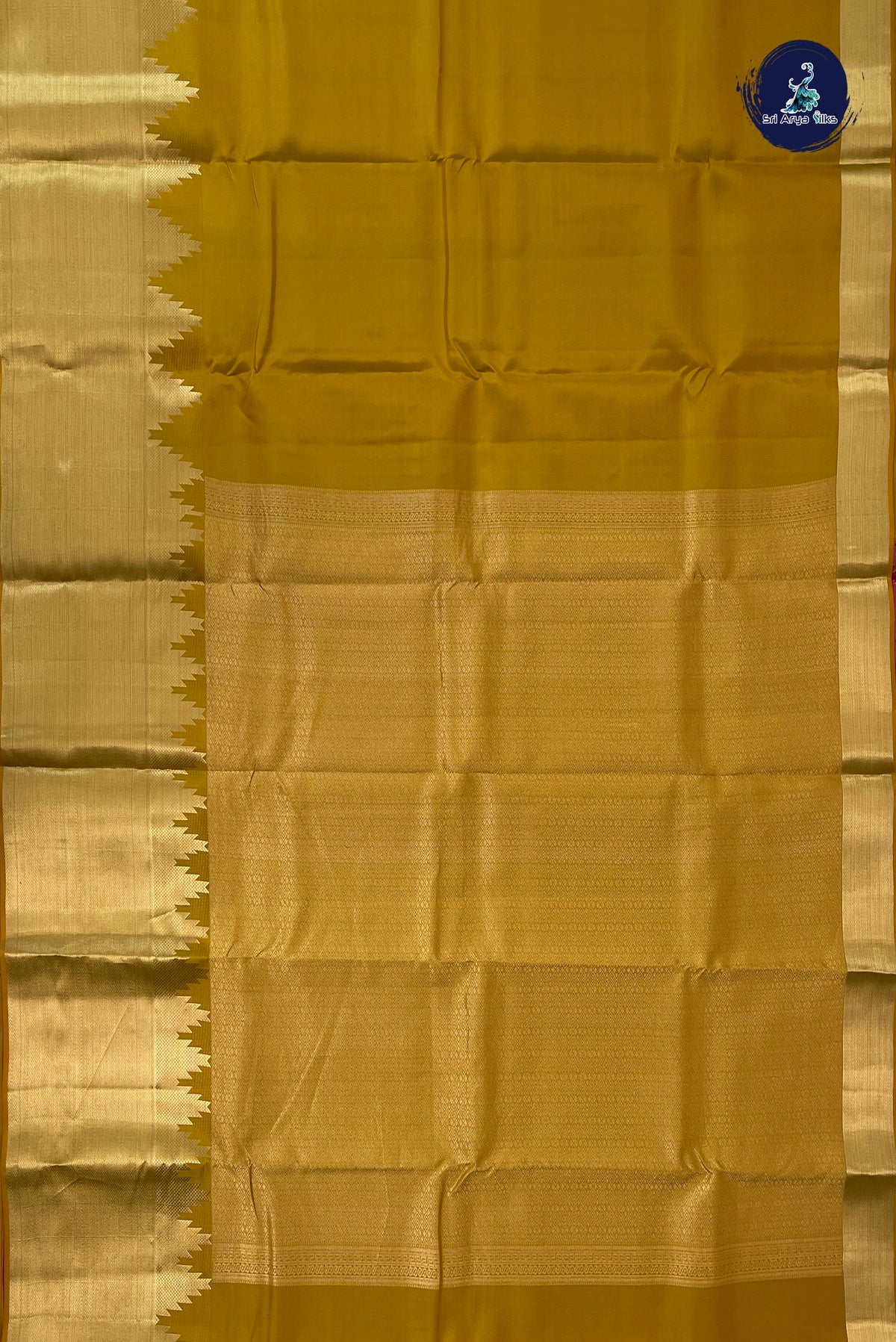 Mustard Yellow Thalampoo / Temple Border Silk Saree With Plain Pattern