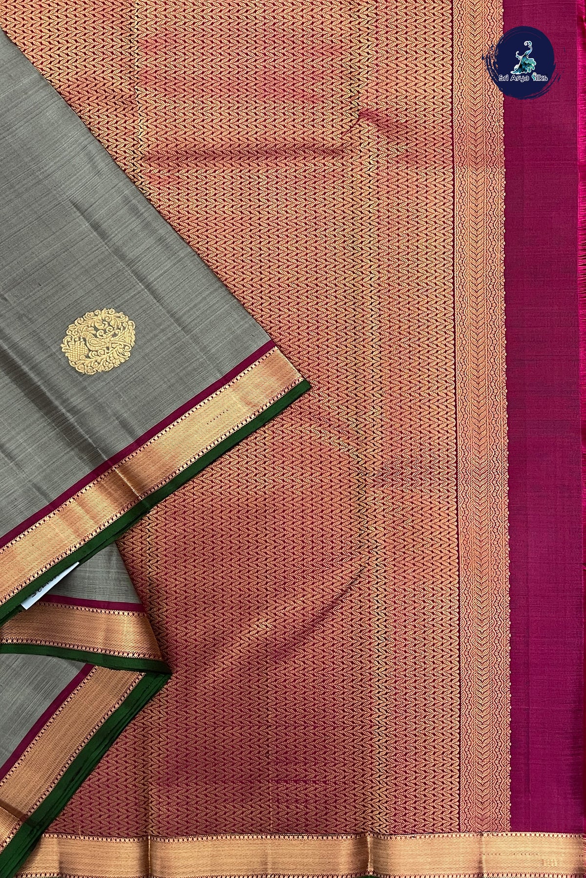 Greenish Grey Mayil Chakram Butta Silk Saree With Zari Buttas Pattern