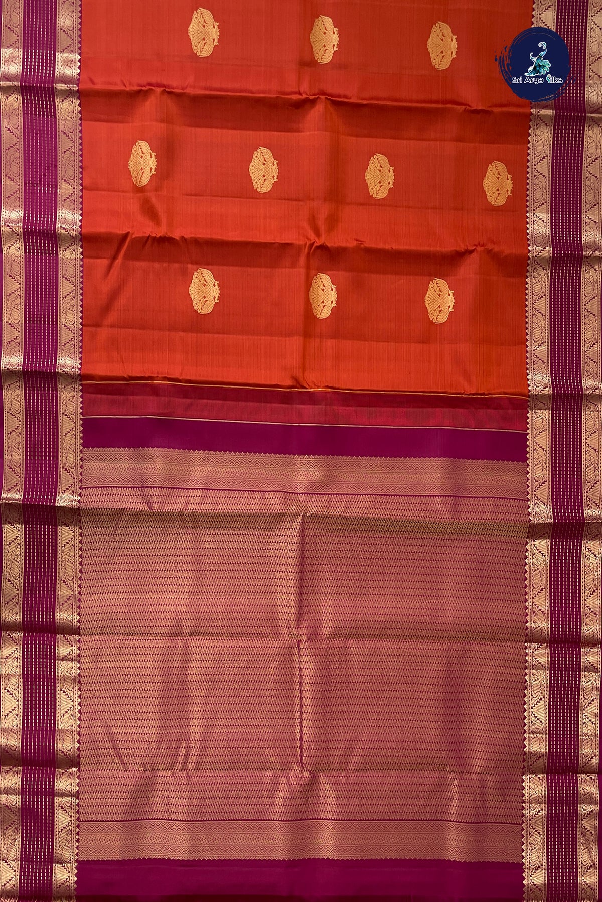 Rust Bridal Silk Saree With Zari Buttas Pattern