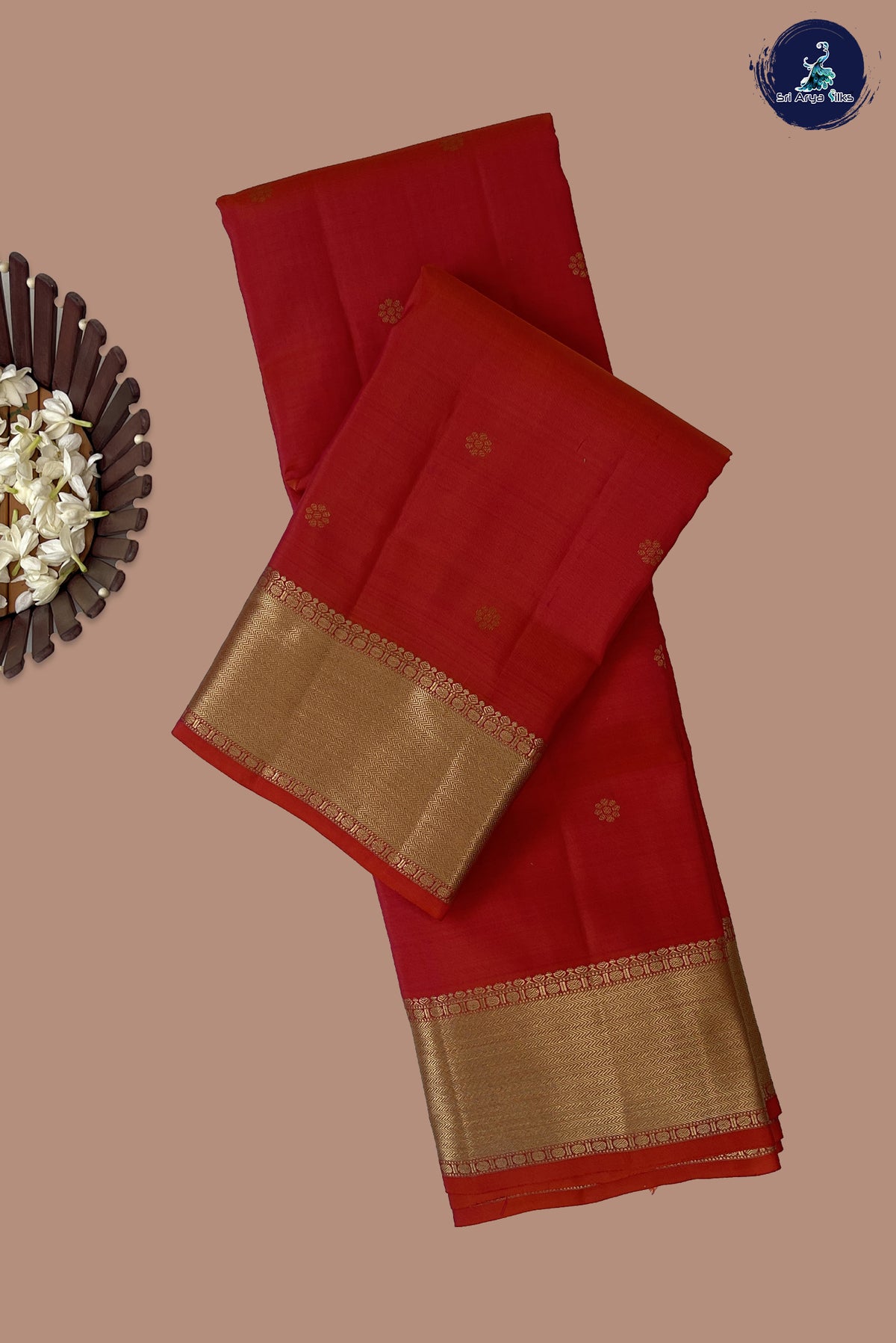 Pinkish Orange Bridal Silk Saree With Zari Buttas Pattern