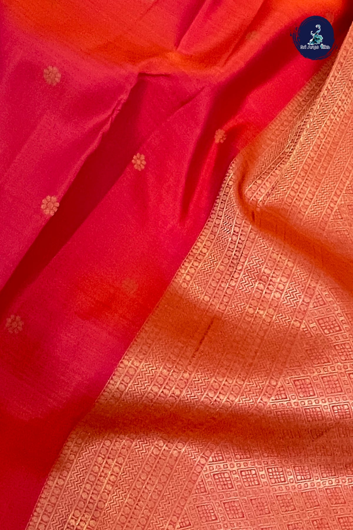 Pinkish Orange Bridal Silk Saree With Zari Buttas Pattern
