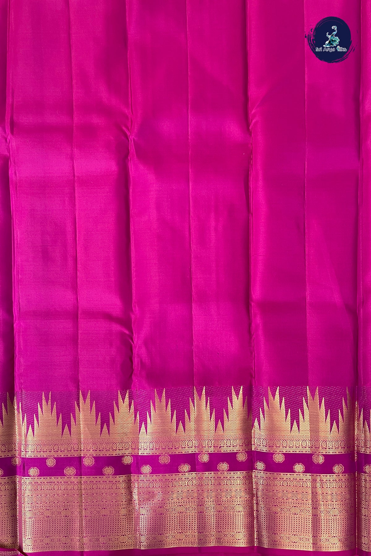 Orangish Pink Thalampoo / Temple Border Silk Saree With Plain Pattern