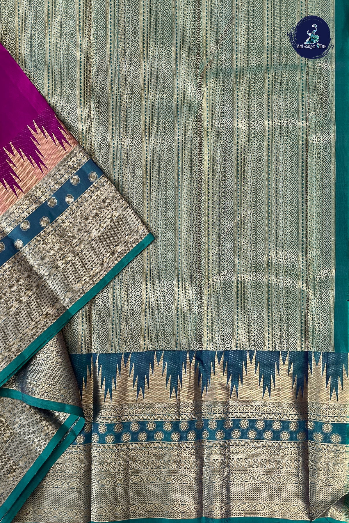 Dark Plum Thalampoo / Temple Border Silk Saree With Plain Pattern