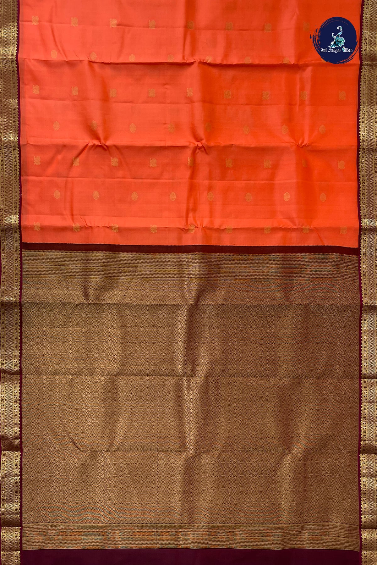 Coral Orange Mayil Chakram Butta Silk Saree With Mayil Chakram Butta Pattern