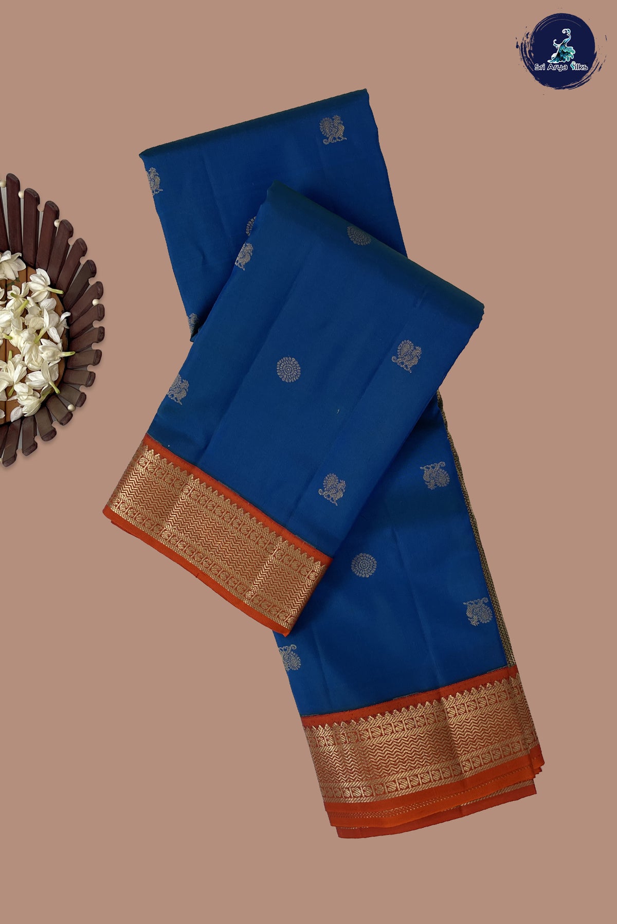 Peacock Blue Mayil Chakram Butta Silk Saree With Mayil Chakram Butta Pattern