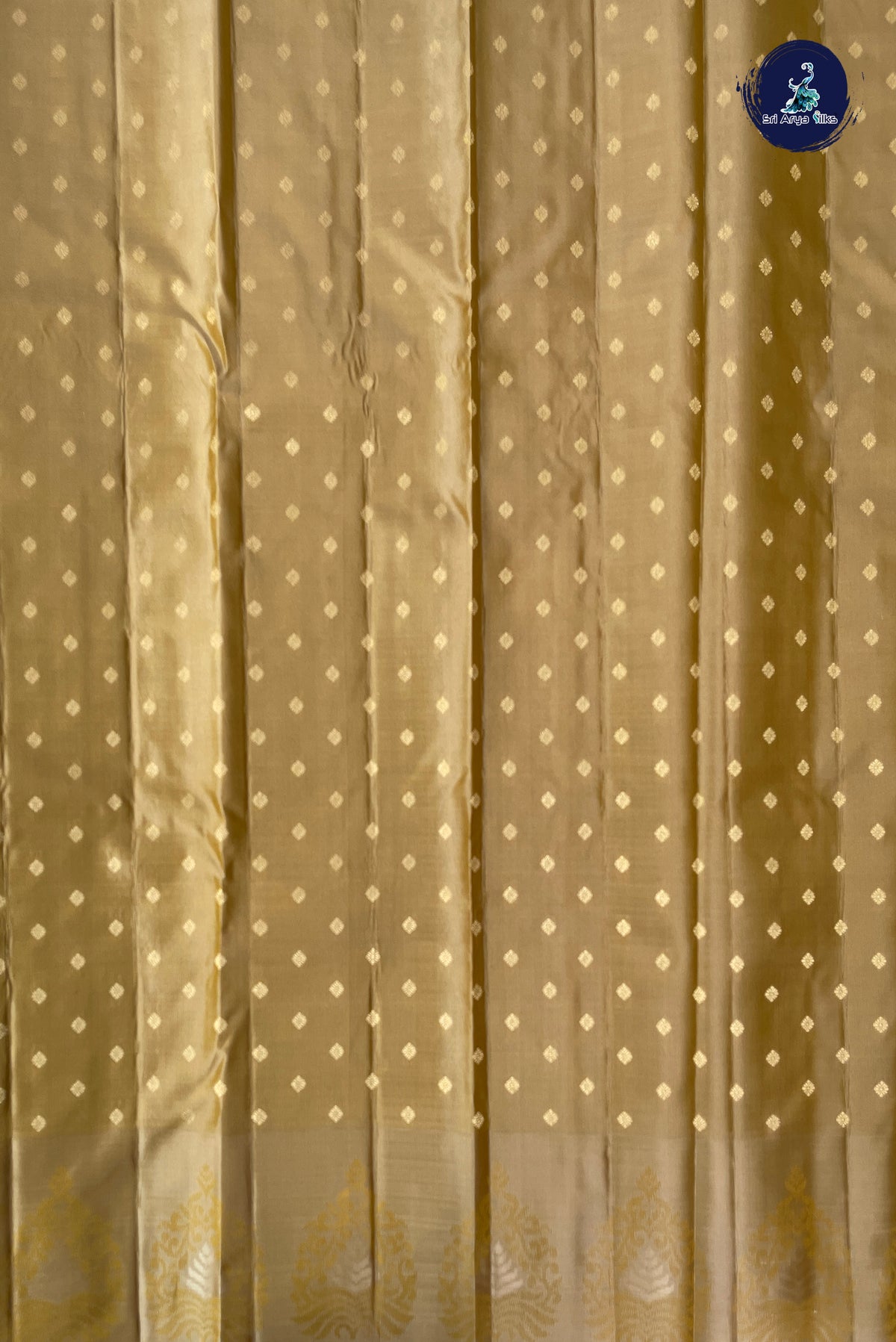 Golden Mustard Thread Work Silk Saree With Embossed Pattern