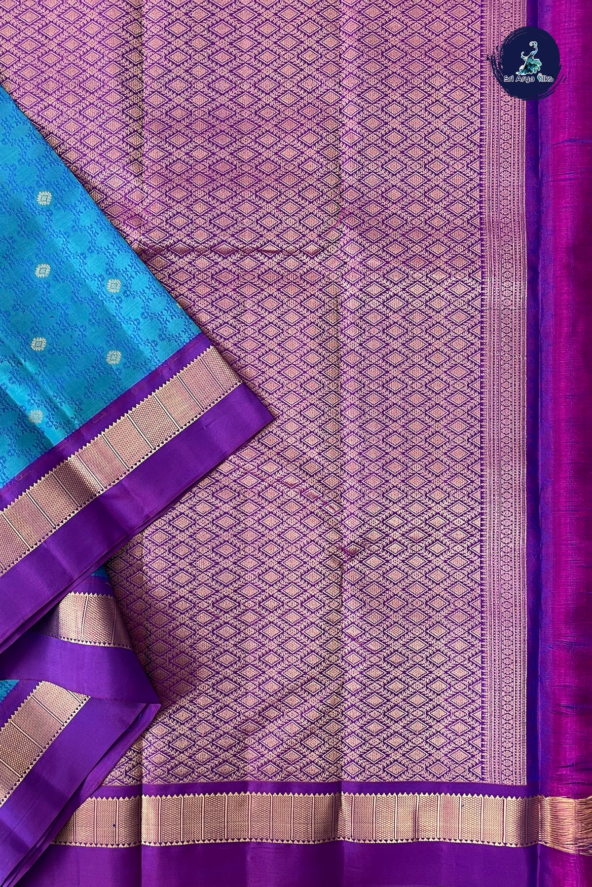Dual Tone Blue Bridal Silk Saree With Embossed Pattern