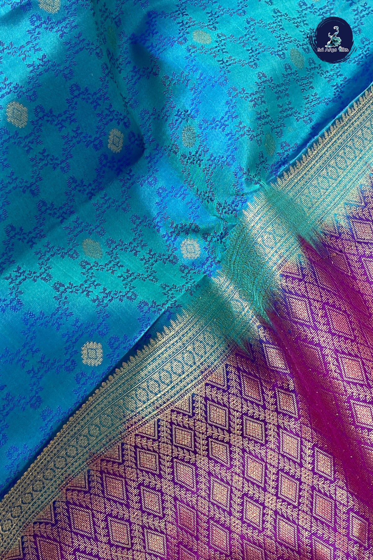 Dual Tone Blue Bridal Silk Saree With Embossed Pattern