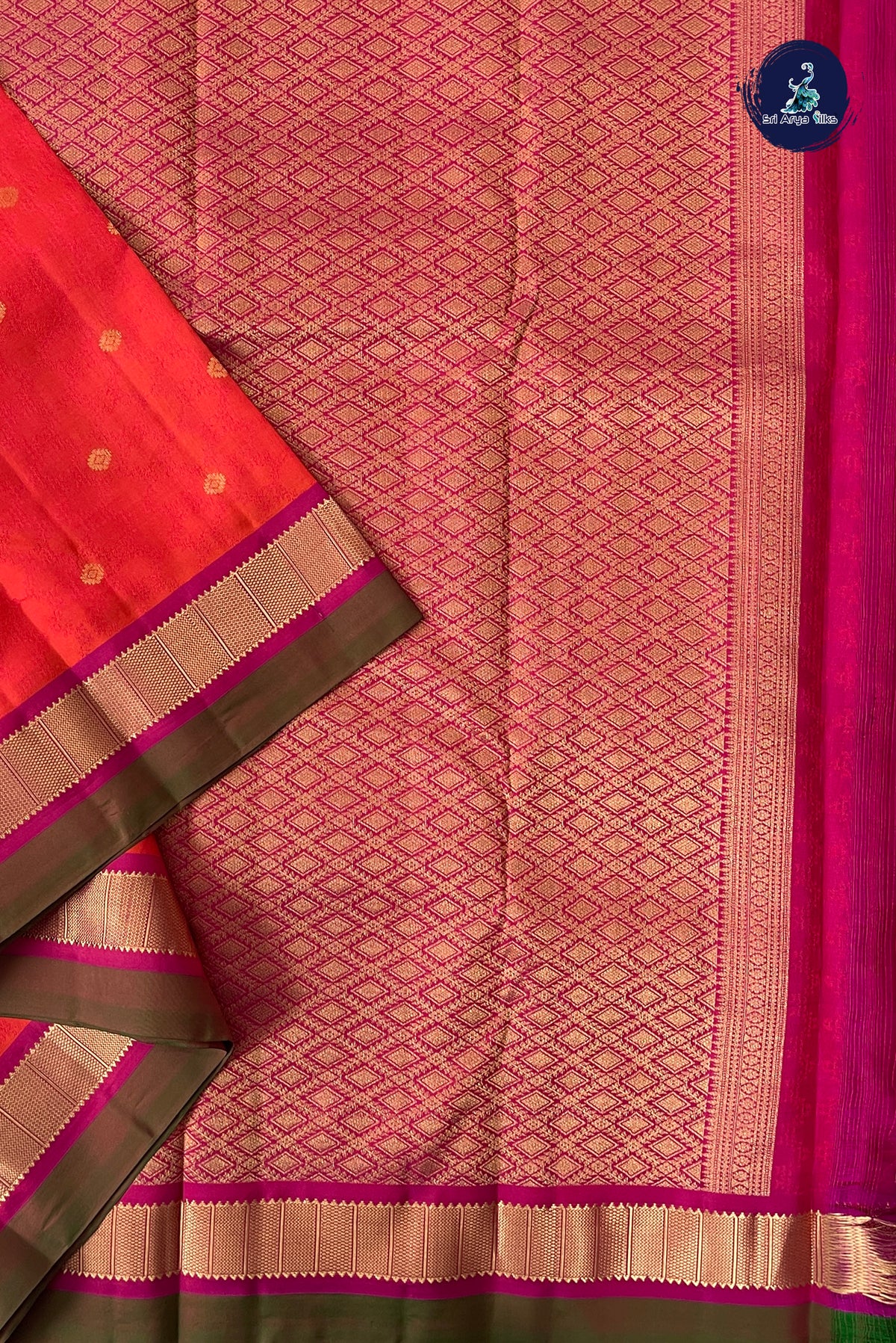 Pinkish Orange Bridal Silk Saree With Embossed Pattern