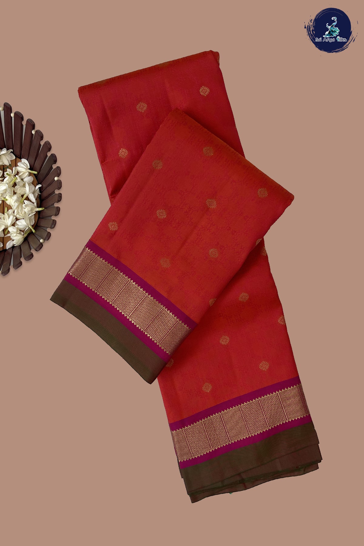 Pinkish Orange Bridal Silk Saree With Embossed Pattern