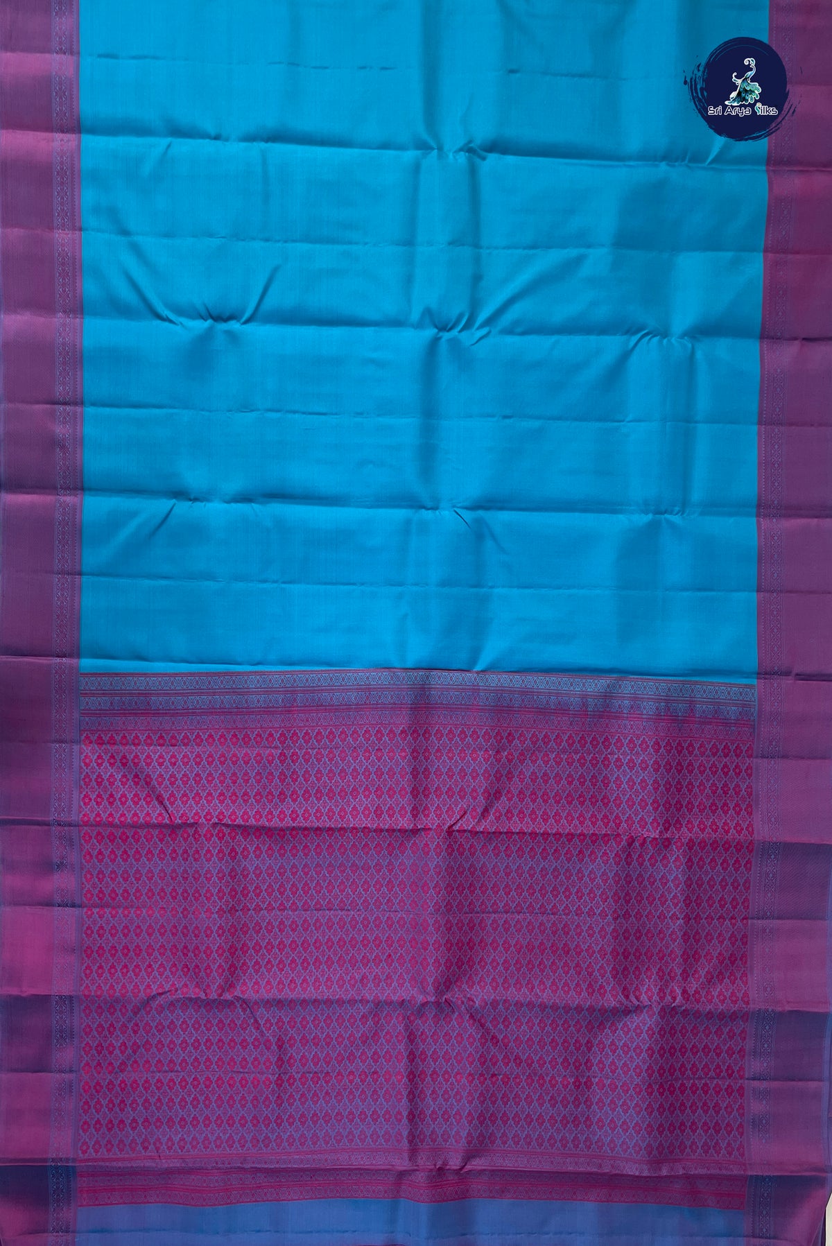 Blue Thread Work Silk Saree With Plain Pattern