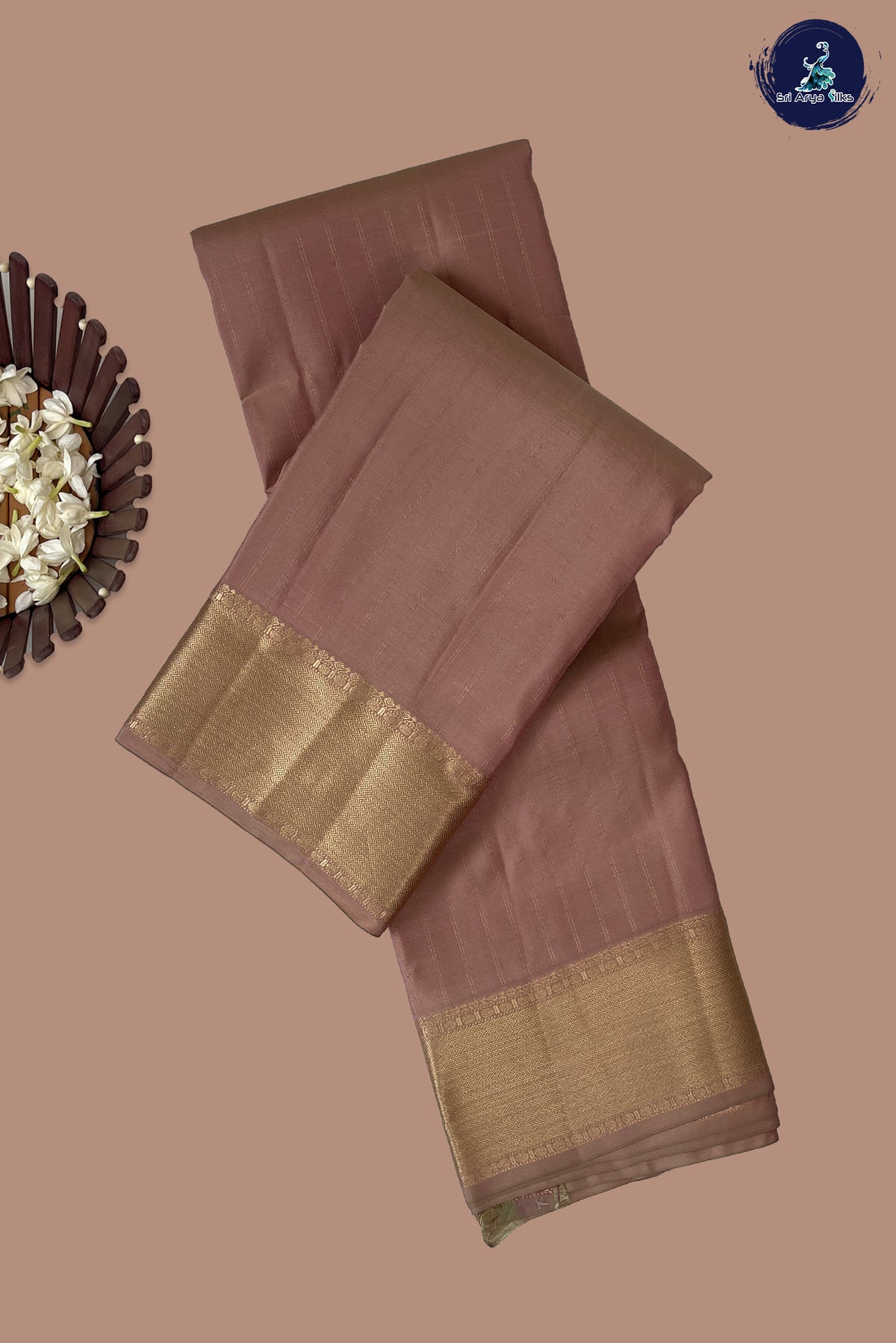Peach Bridal Silk Saree With Stripes Pattern