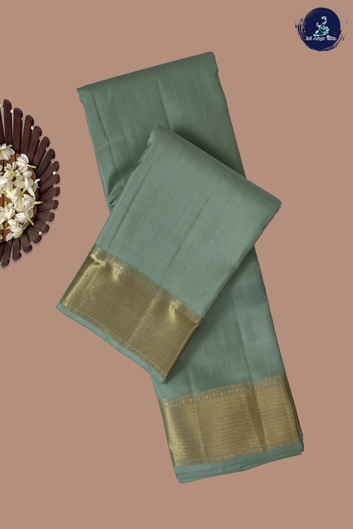 Pastel Green Bridal Silk Saree With Stripes Pattern