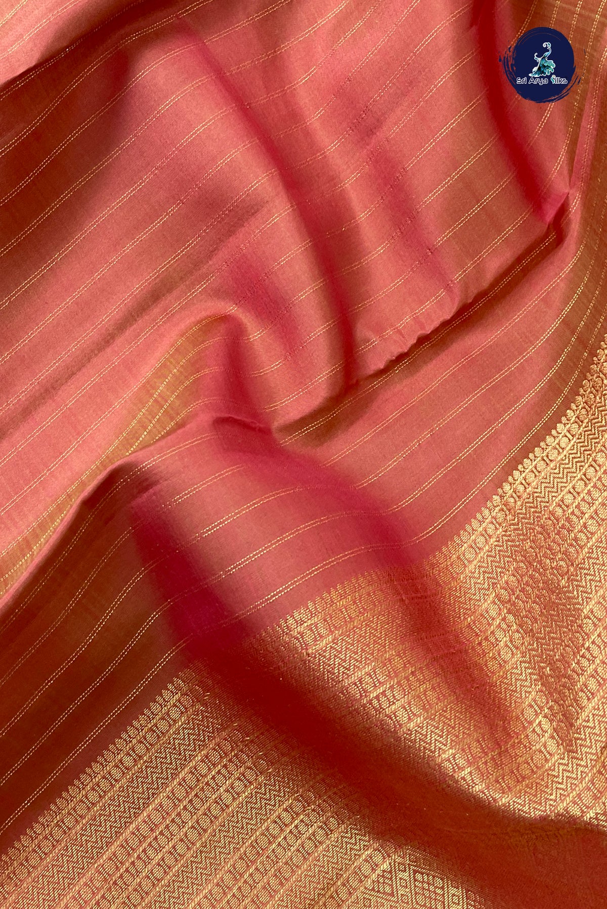 Caramel Pink Bridal Silk Saree With Stripes Pattern