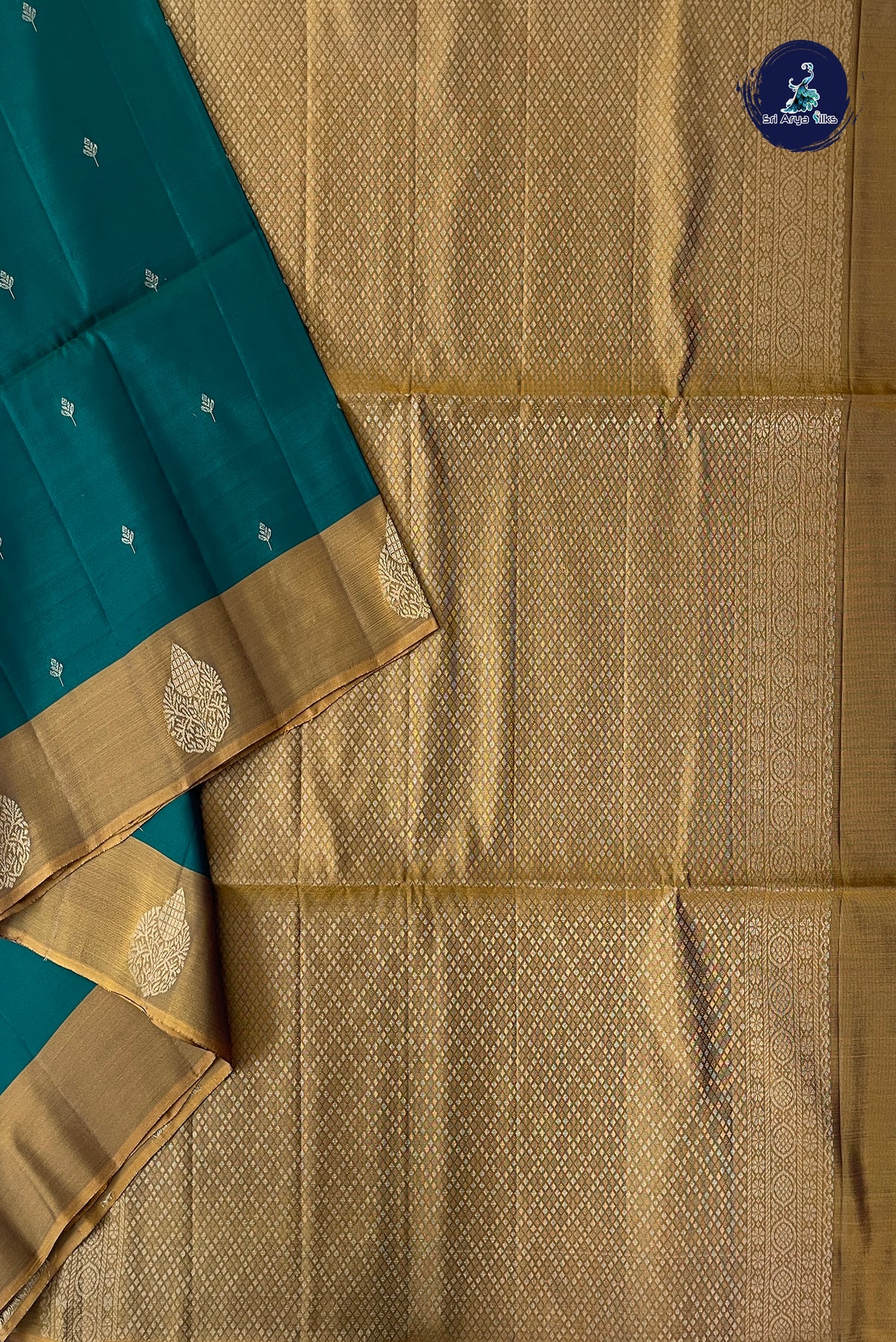 Dark Green Half Pure Silk Saree With Zari Buttas Pattern