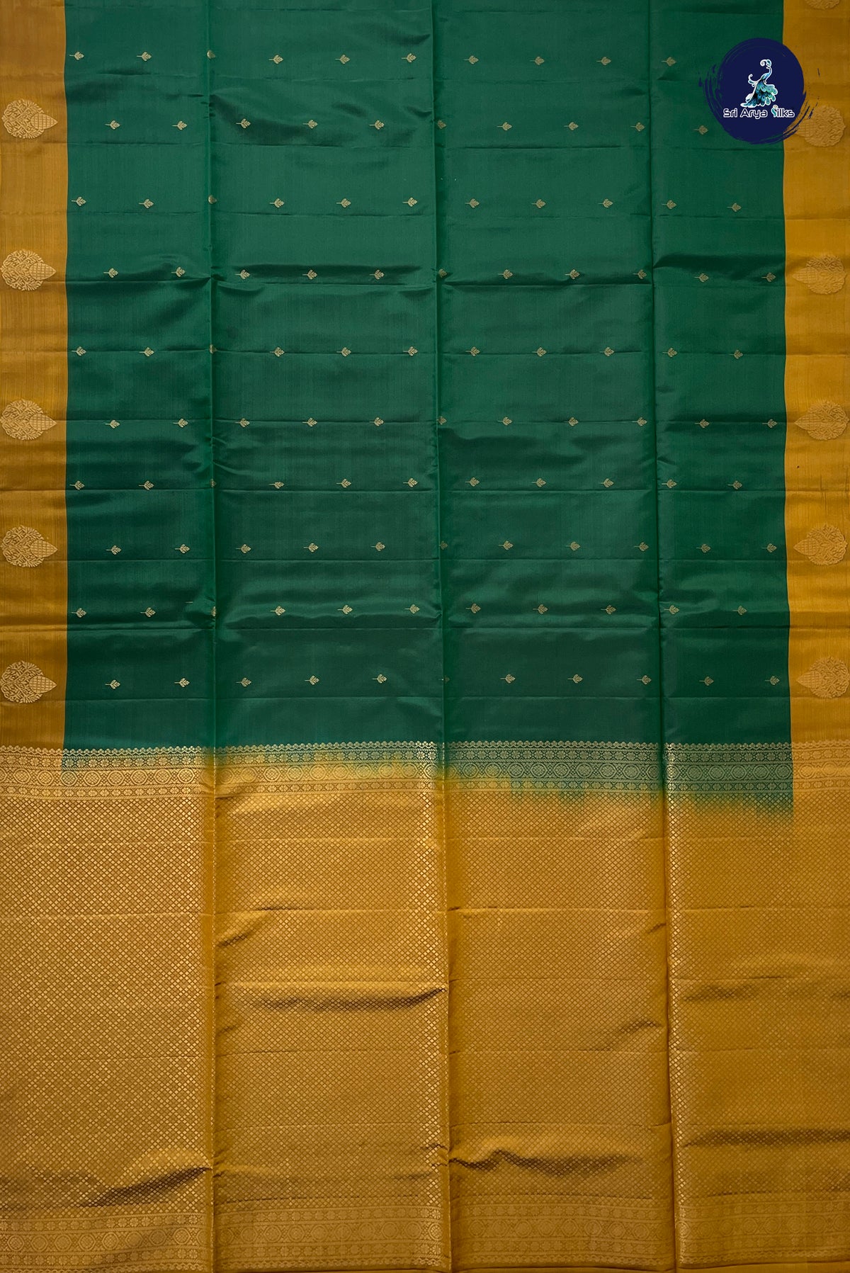 Dark Green Half Pure Silk Saree With Zari Buttas Pattern