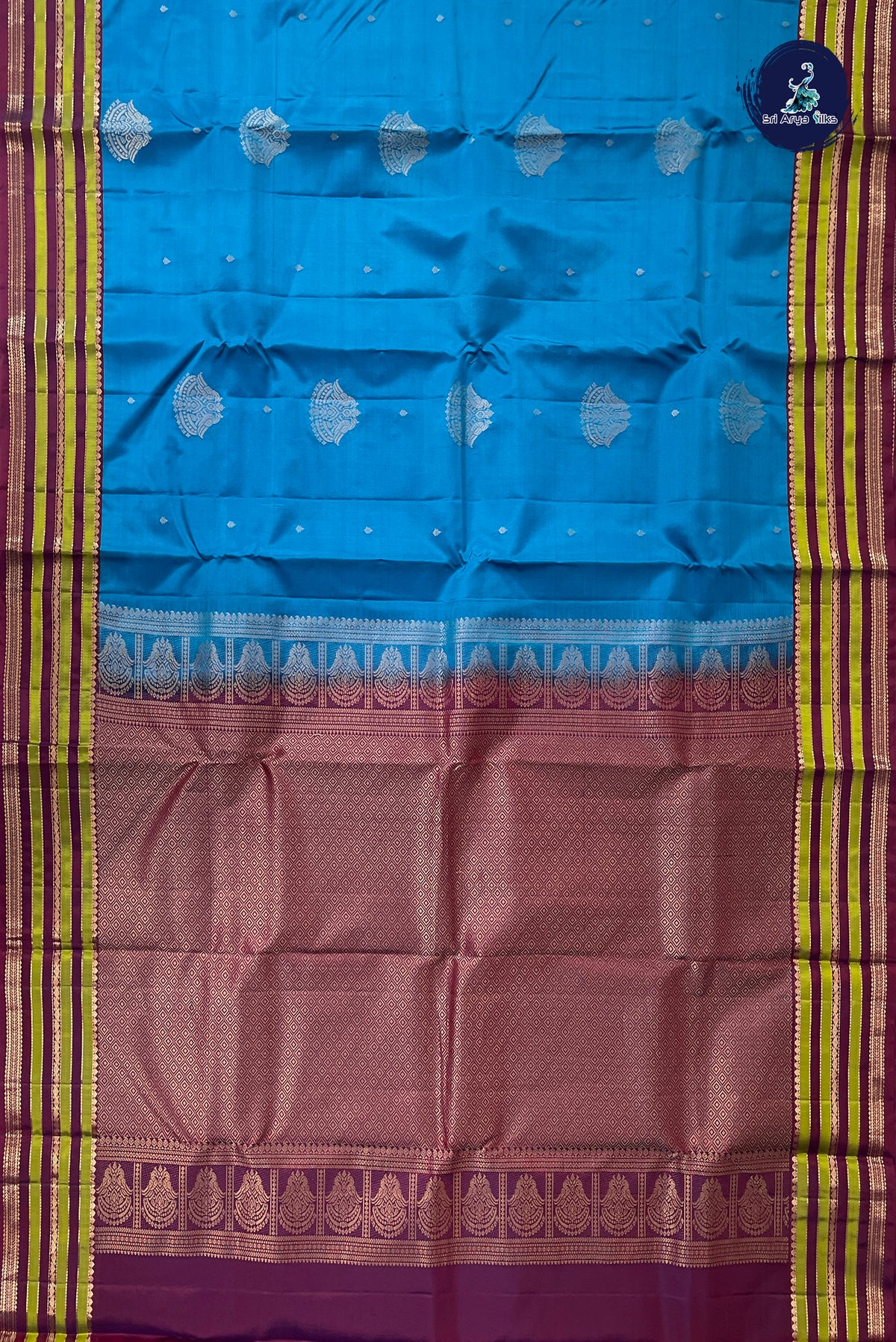 Blue Half Pure Silk Saree With Zari Buttas Pattern