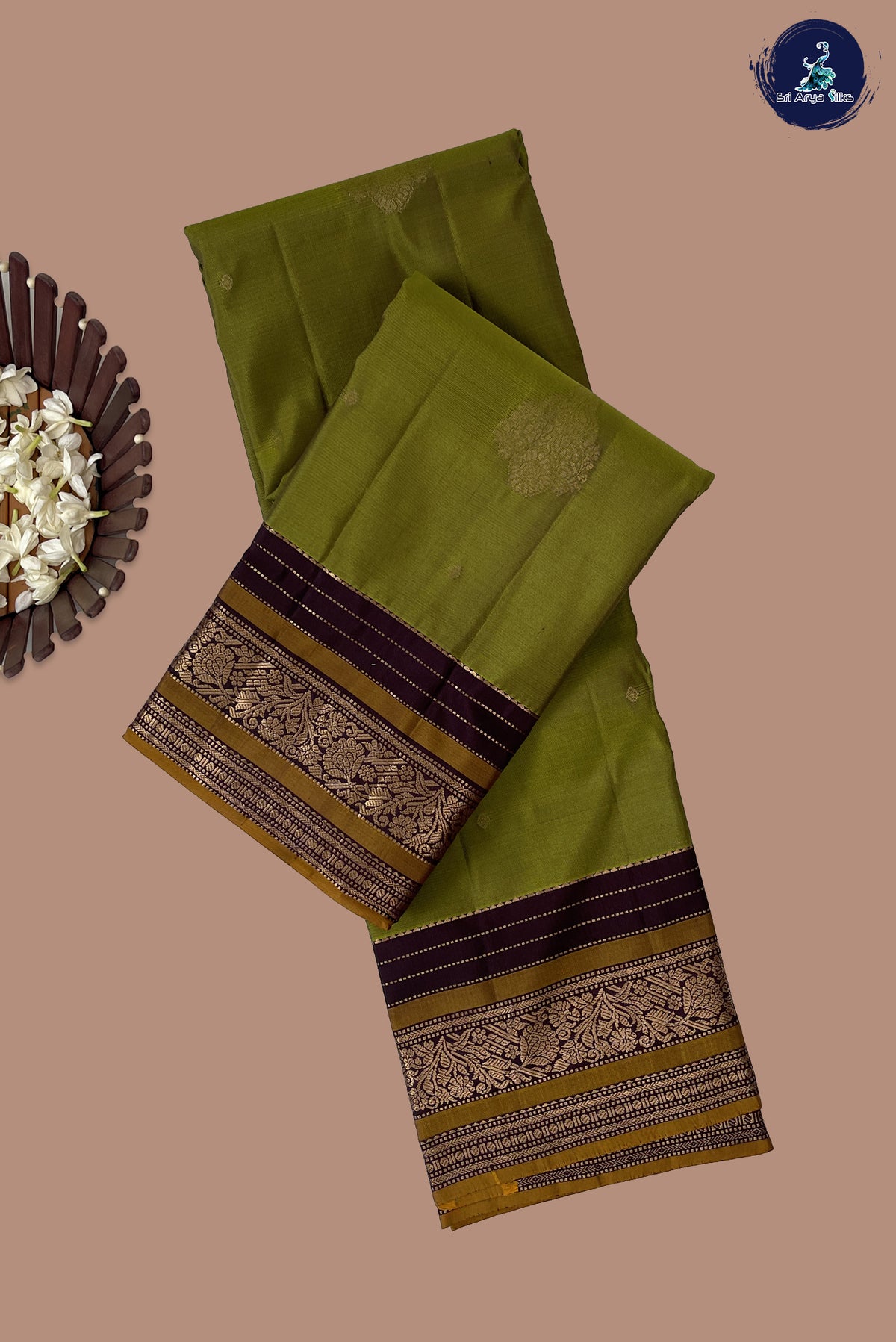 Mehendi Green Half Pure Silk Saree With Zari Buttas Pattern