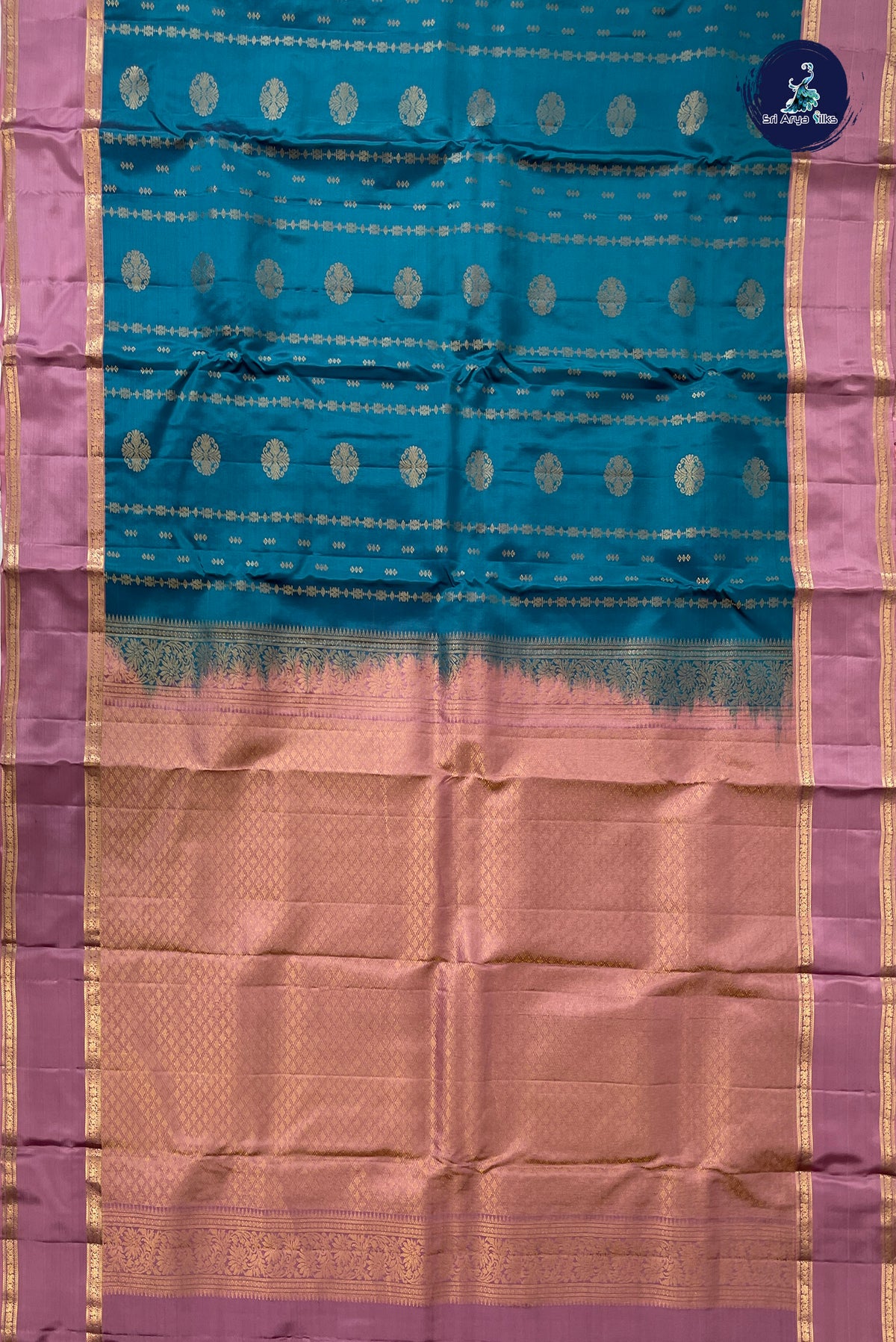 Teal Blue Half Pure Silk Saree With Zari Buttas Pattern