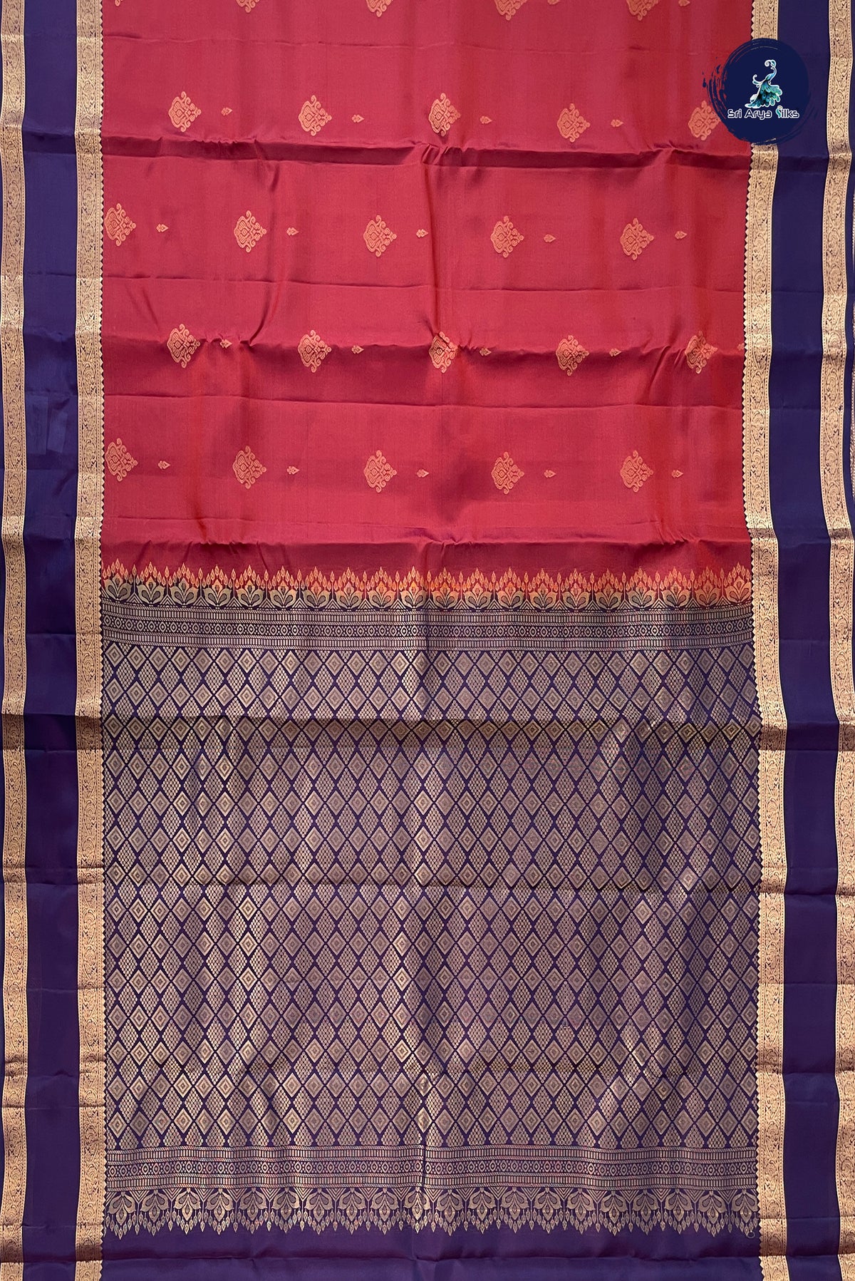 Rust Half Pure Silk Saree With Zari Buttas Pattern