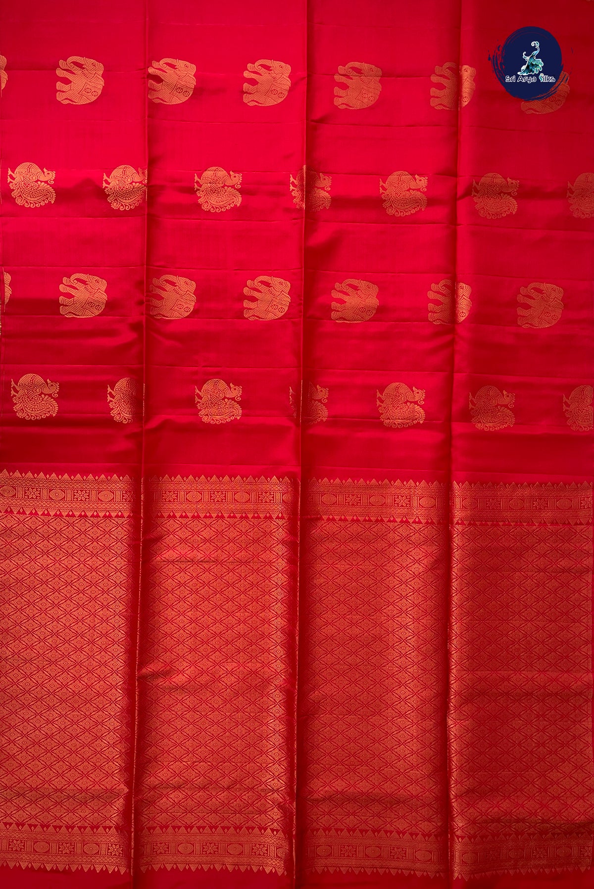 Red Half Pure Silk Saree With Zari Buttas Pattern
