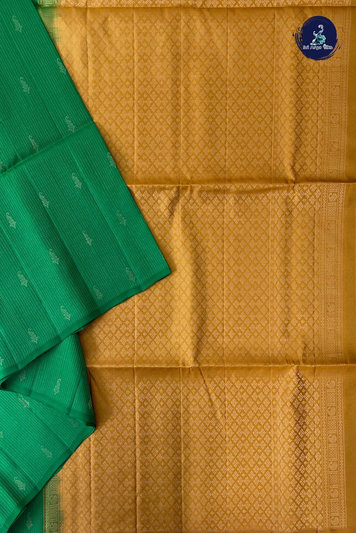 Green Half Pure Silk Saree With Stripes Pattern