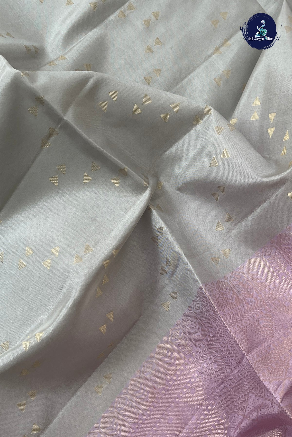 Silver Grey Half Pure Silk Saree With Zari Buttas Pattern