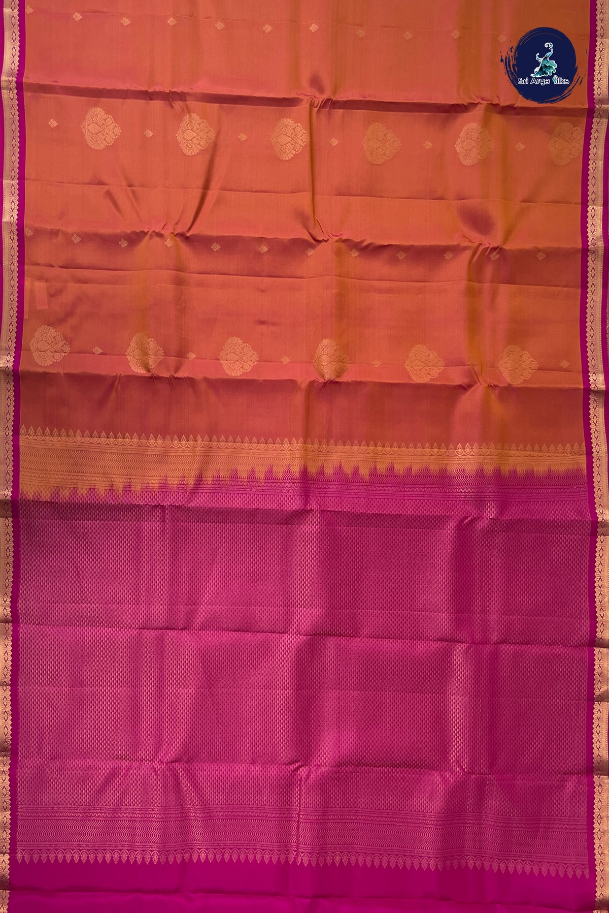 Rust Half Pure Silk Saree With Zari Buttas Pattern