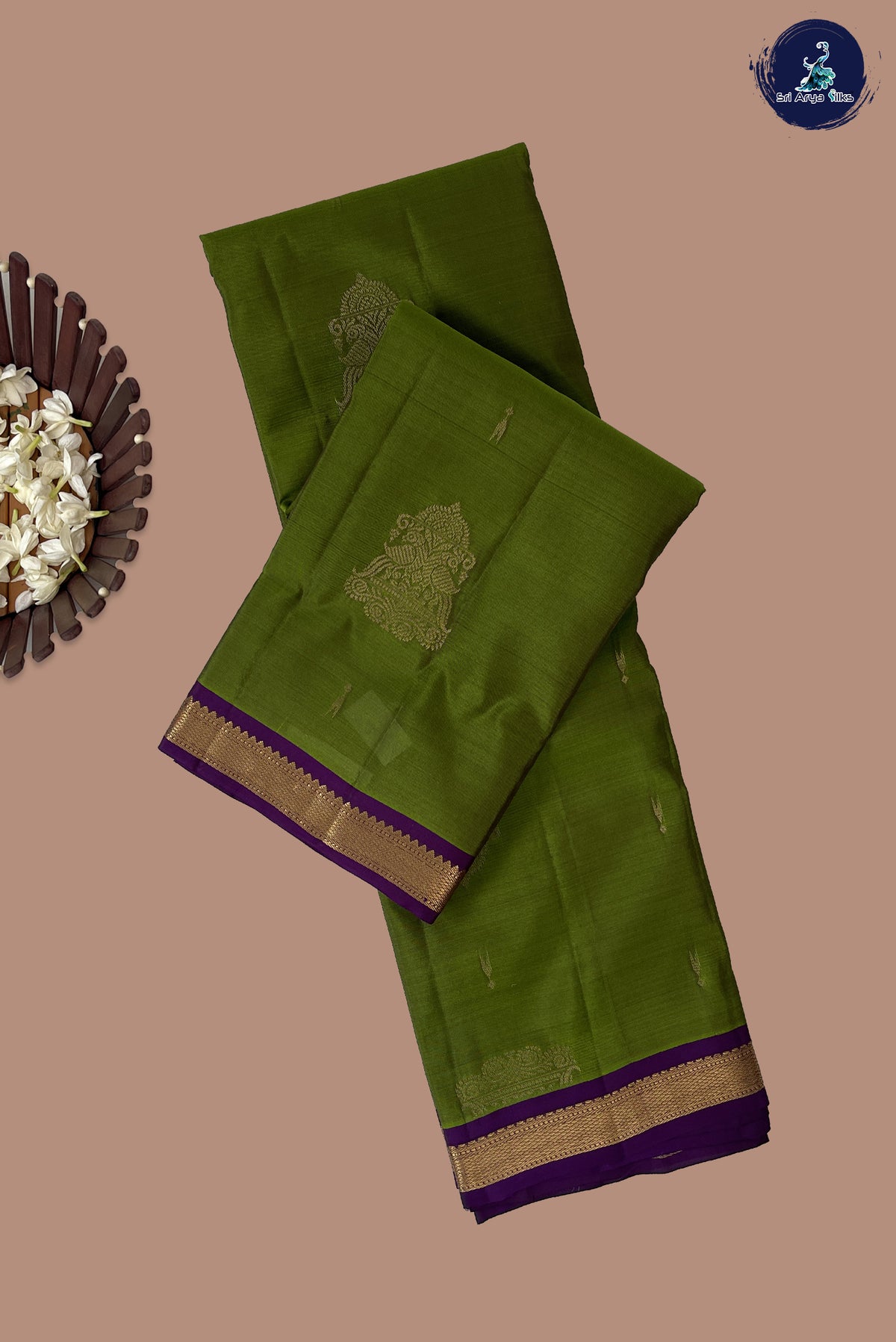 Green Half Pure Silk Saree With Zari Buttas Pattern