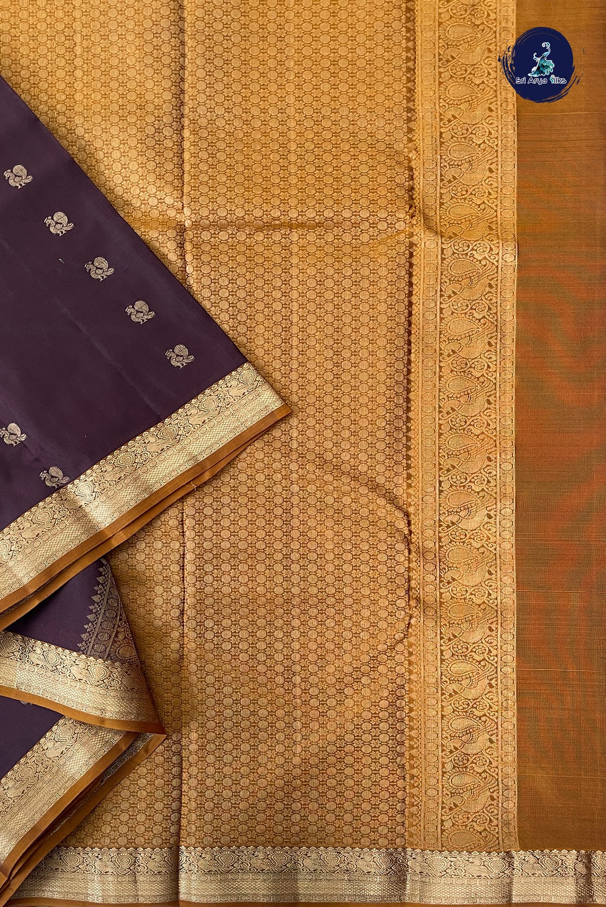 Brown Half Pure Silk Saree With Peacock Butta Pattern