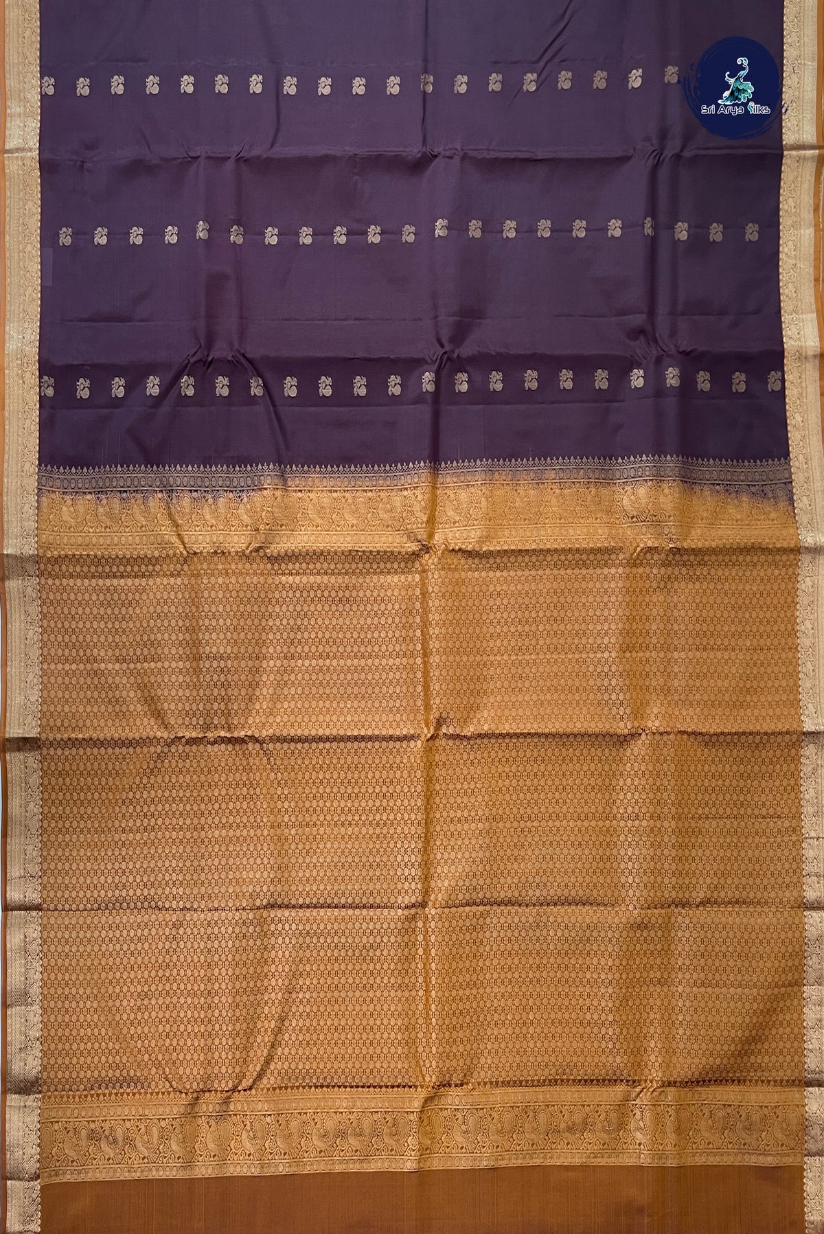 Brown Half Pure Silk Saree With Peacock Butta Pattern