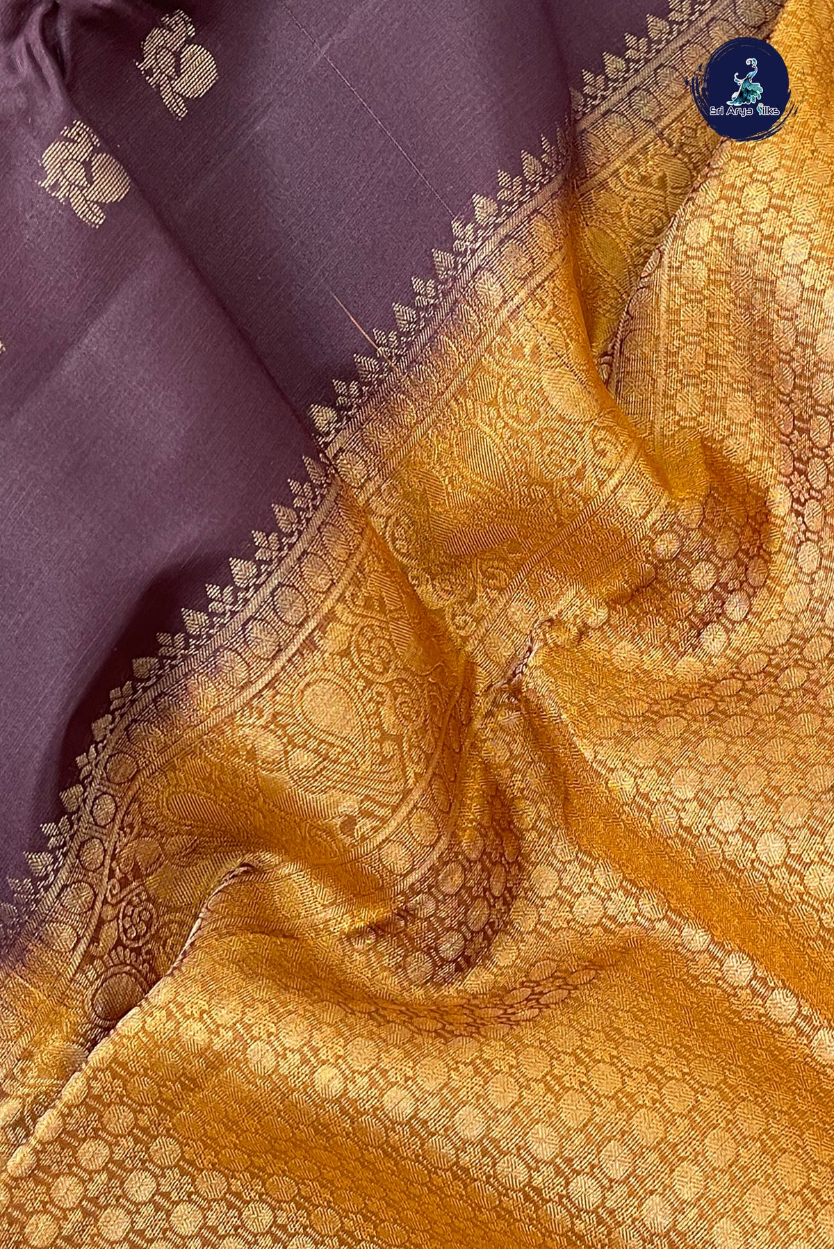 Brown Half Pure Silk Saree With Peacock Butta Pattern