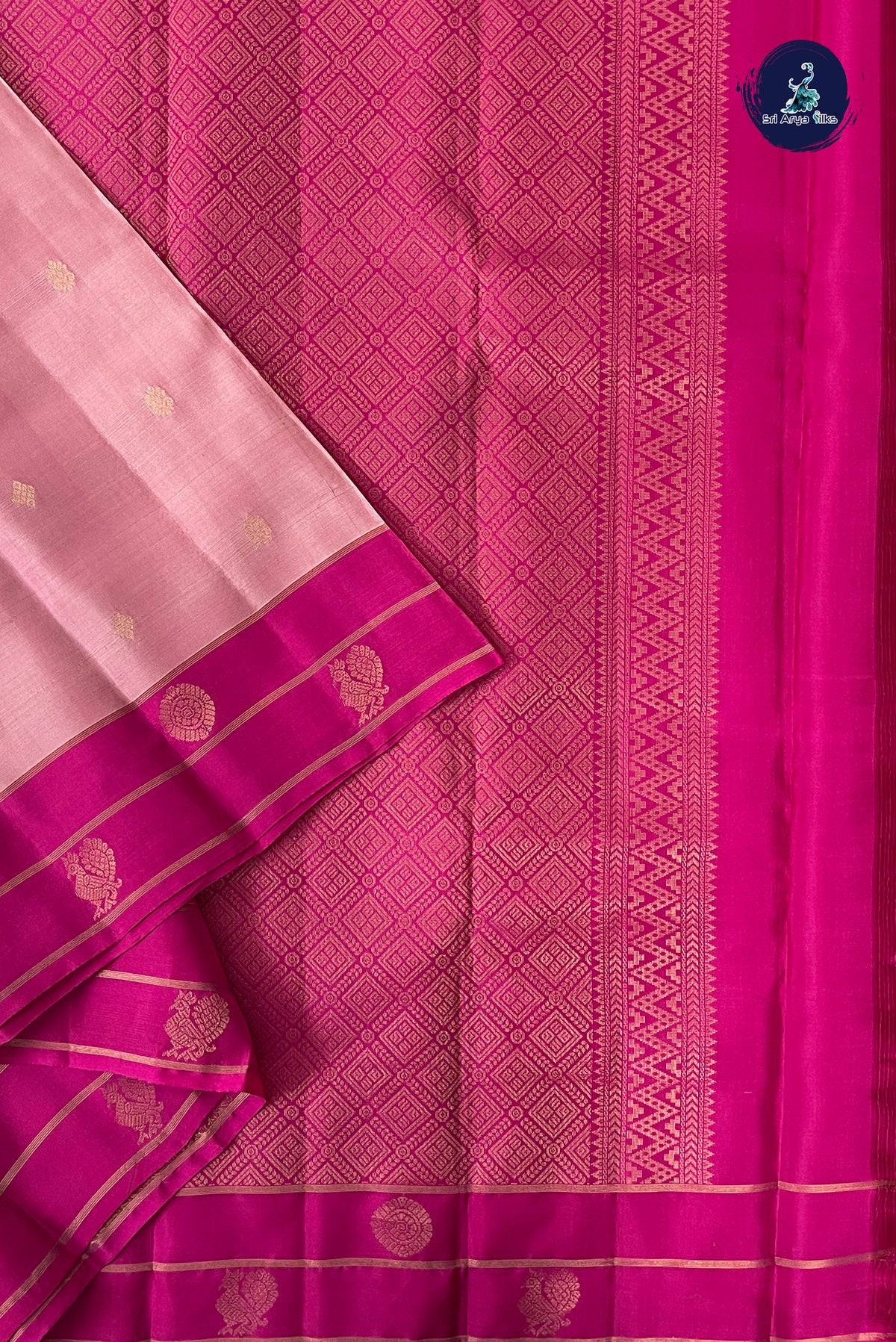 Light Pink Half Pure Silk Saree With Zari Buttas Pattern