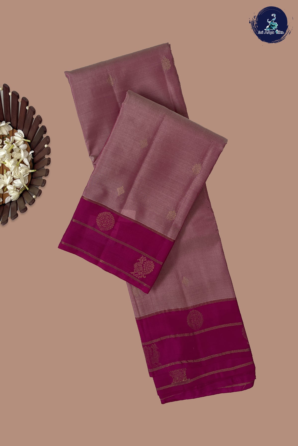 Light Pink Half Pure Silk Saree With Zari Buttas Pattern
