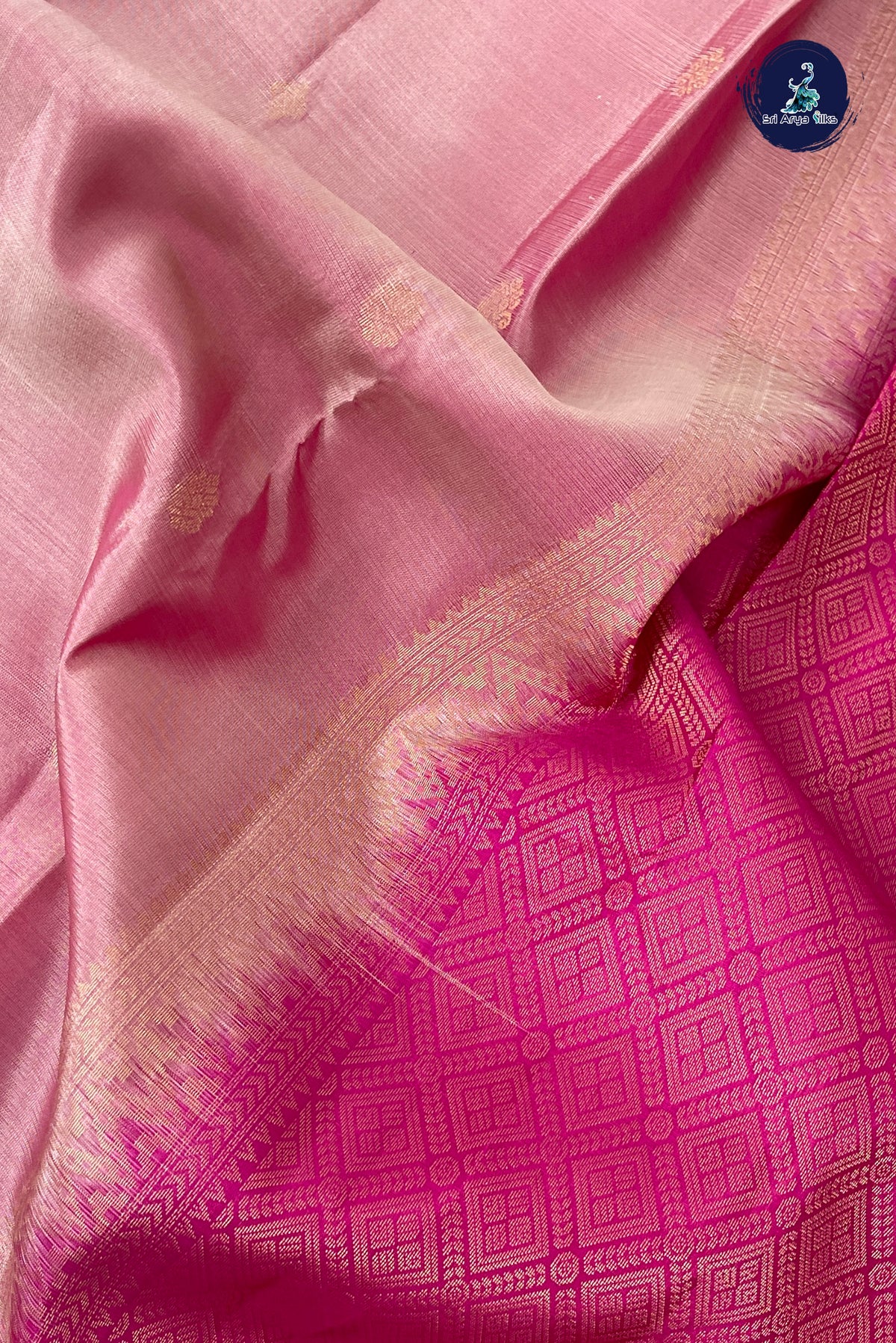 Light Pink Half Pure Silk Saree With Zari Buttas Pattern