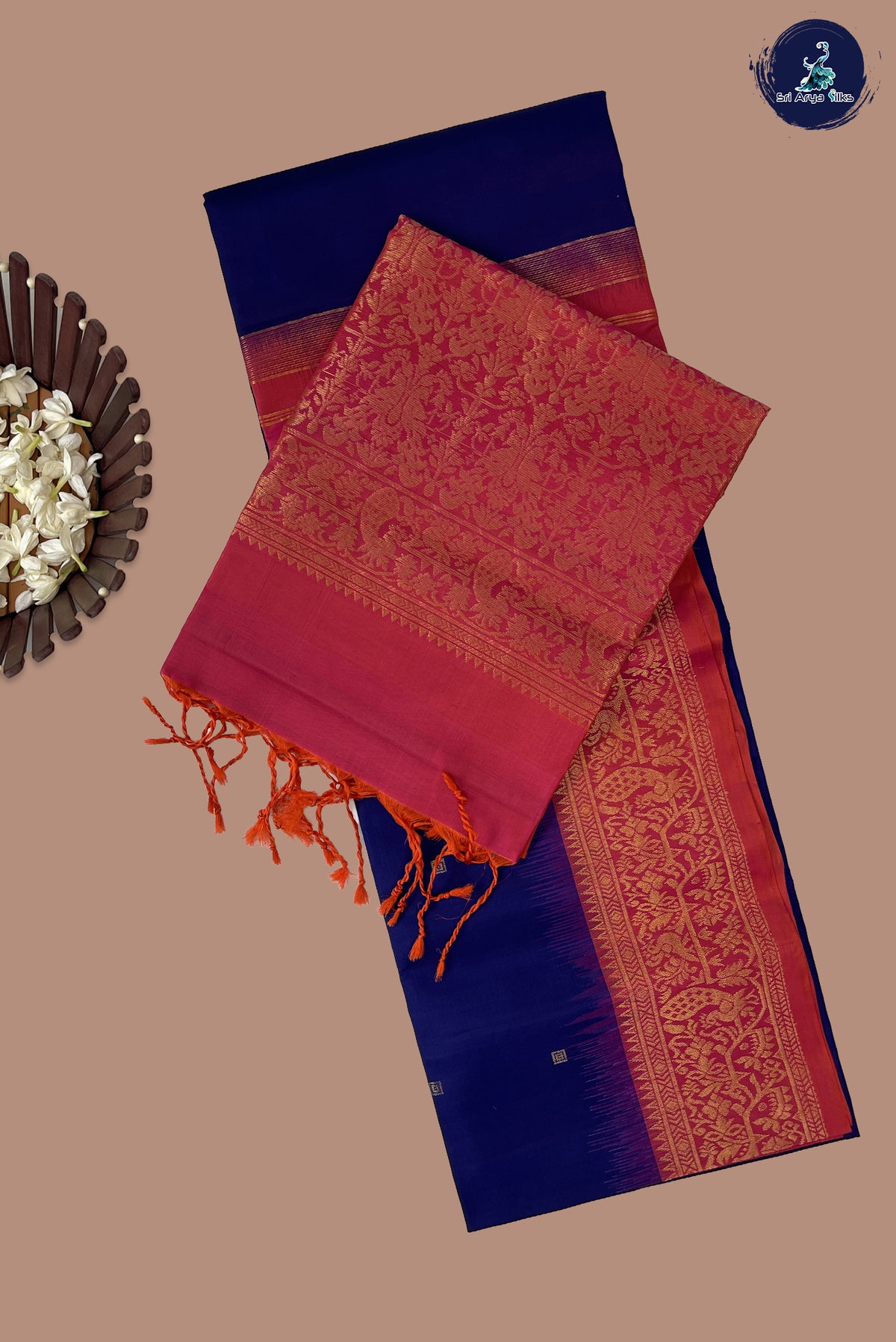 Dark Blue Soft Silk Saree With Zari Buttas Pattern