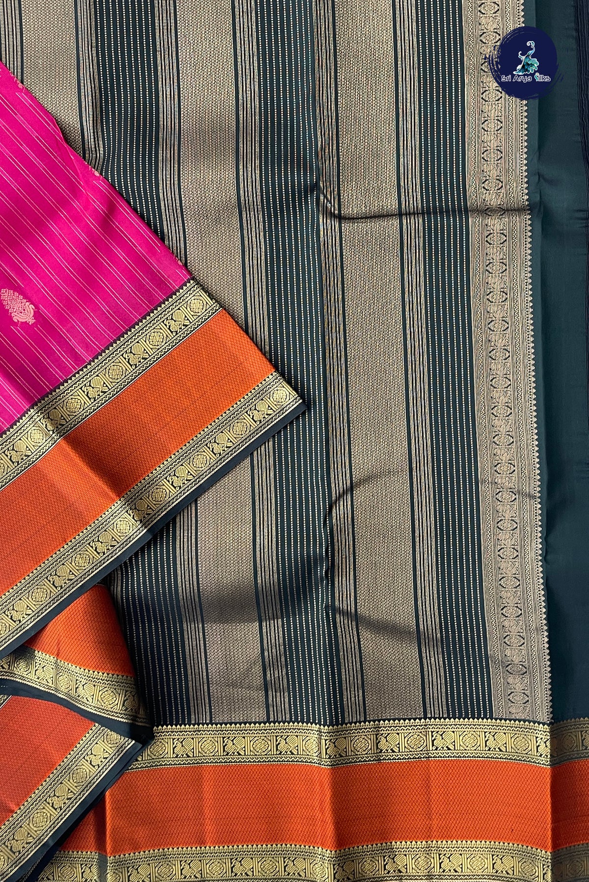 Reddish Pink Traditional Silk Saree With Stripes Pattern