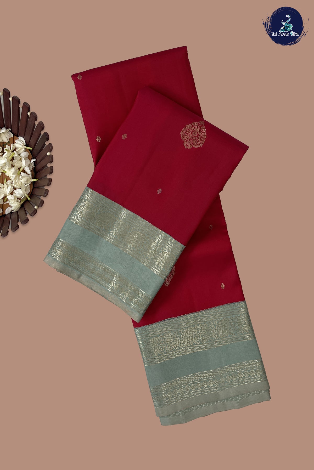 Red Rettaippade Border Silk Saree With Zari Buttas Pattern