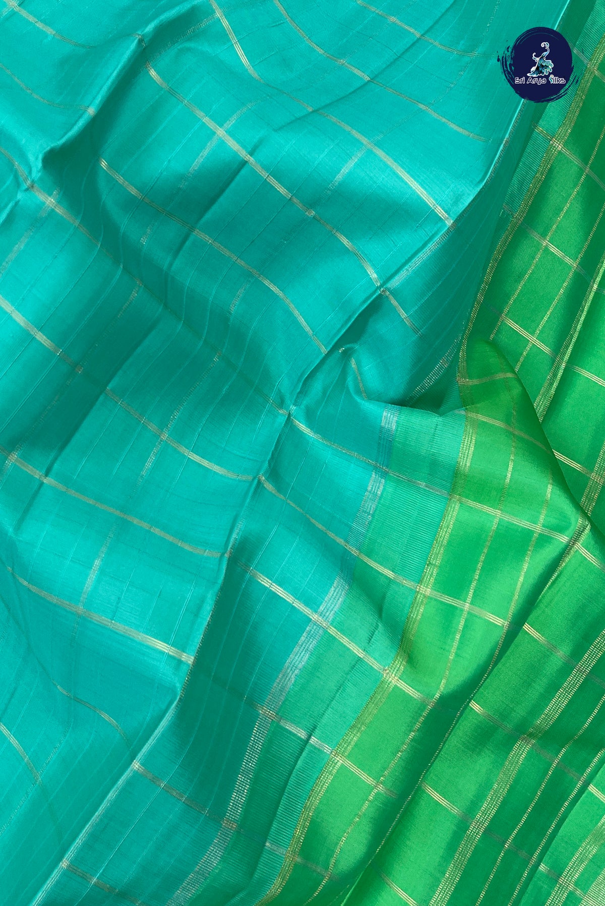 Sea Green Rettaippade Border Silk Saree With Zari Checked Pattern