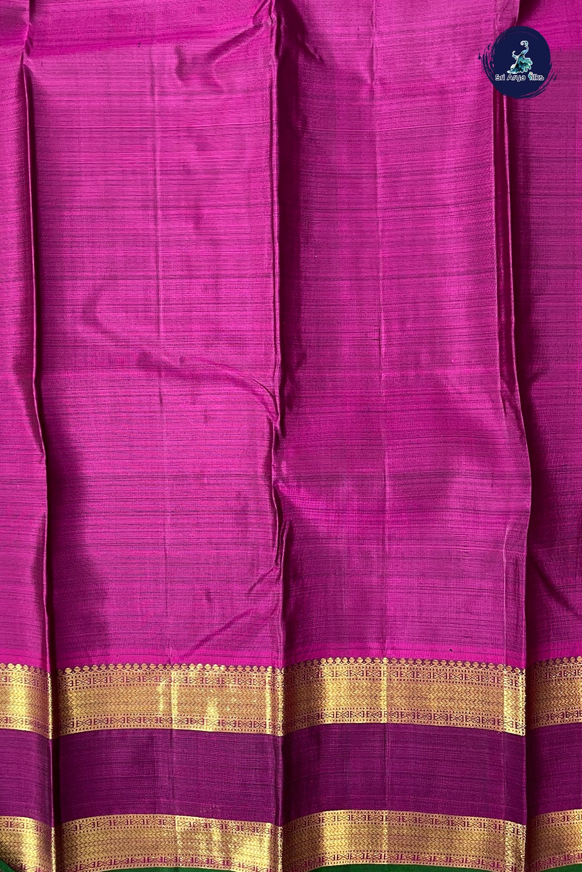 Bottle Green Rettaippade Border Silk Saree With Stripes Pattern
