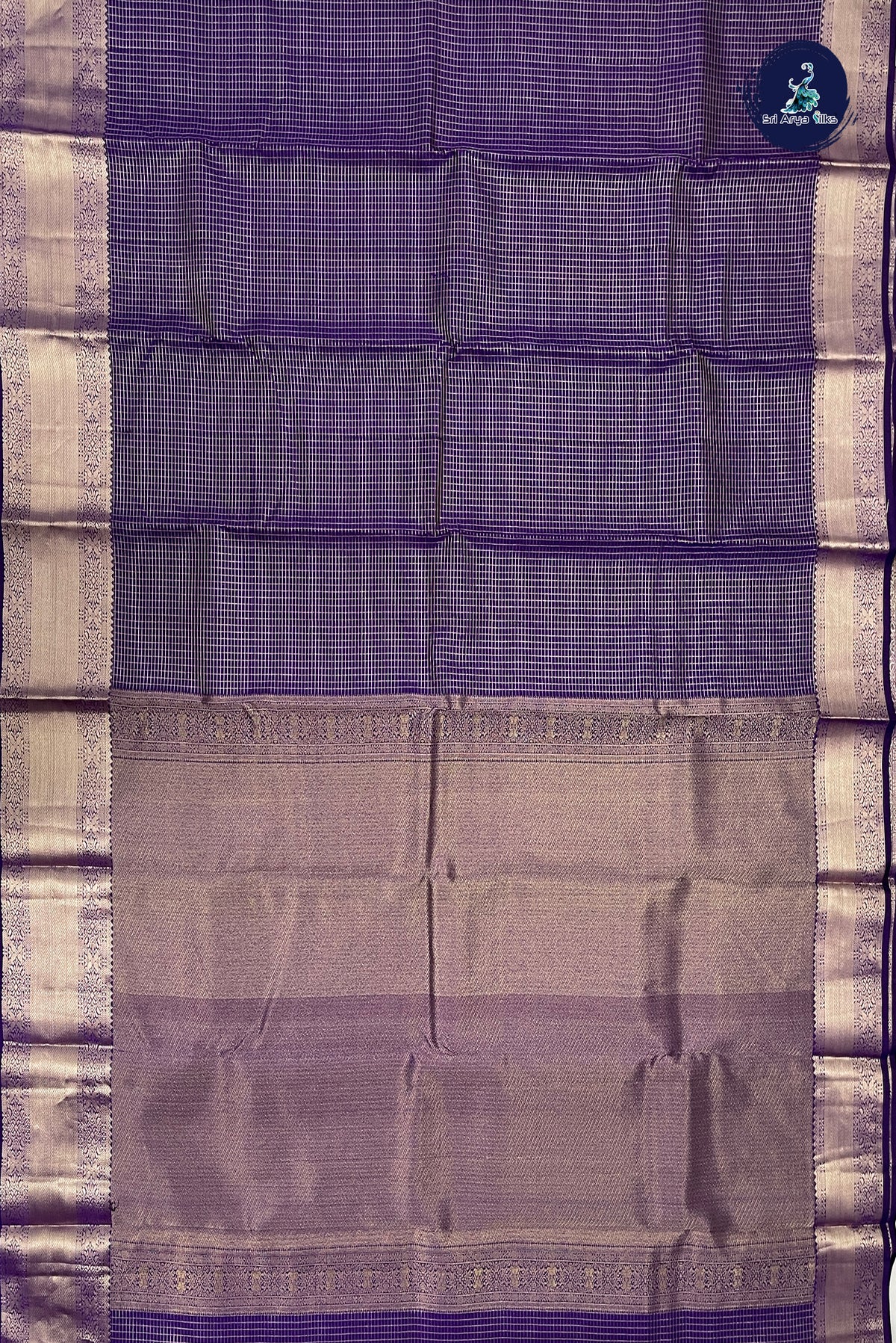 Violet Checked Silk Saree With Zari Checked Pattern