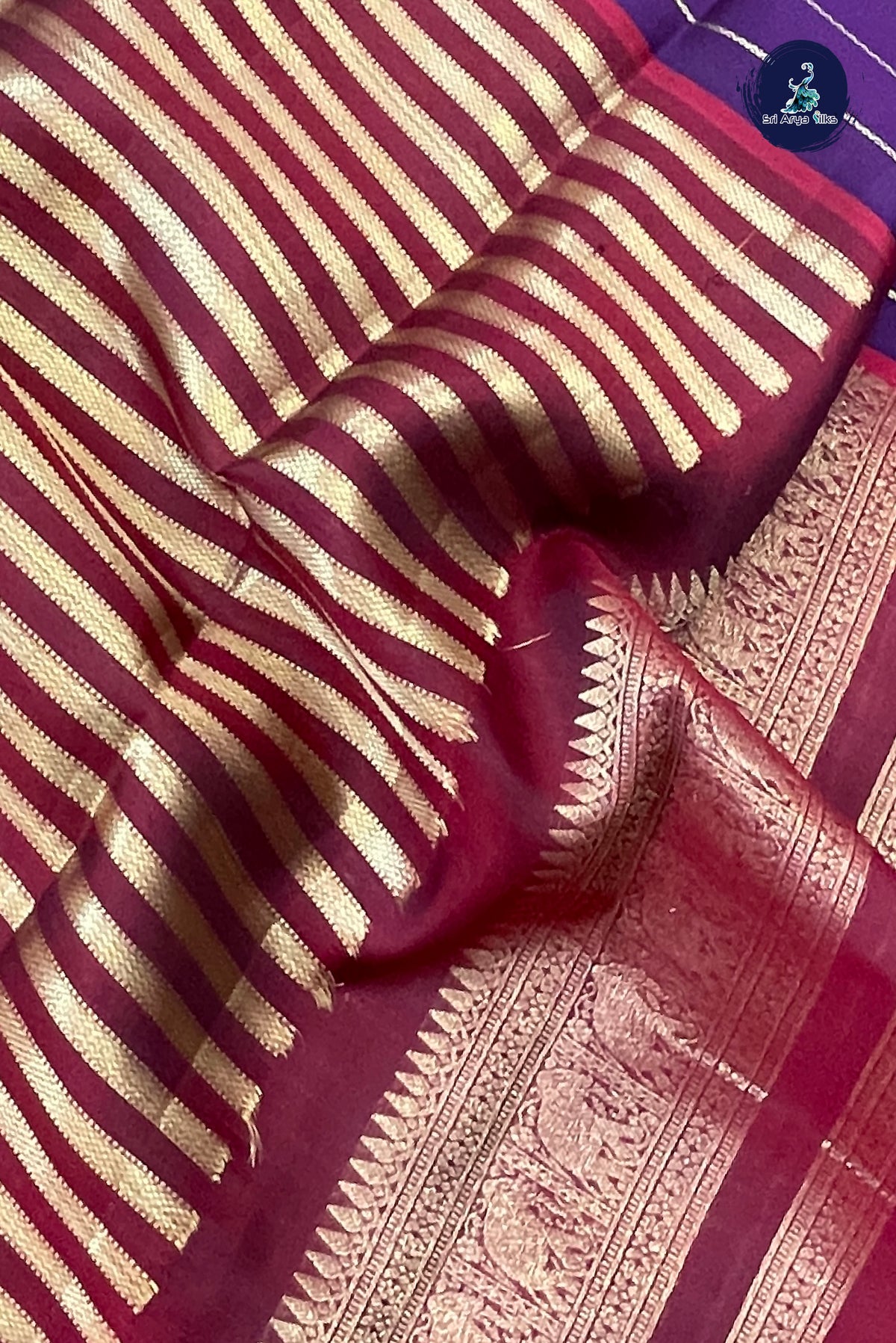 Jamun Rettaippade Border Silk Saree With Stripes Pattern
