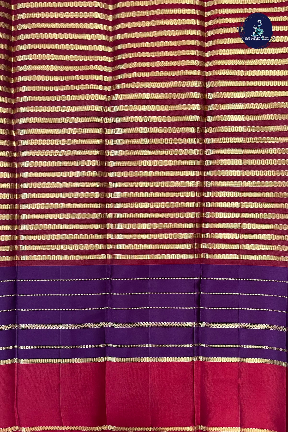 Jamun Rettaippade Border Silk Saree With Stripes Pattern