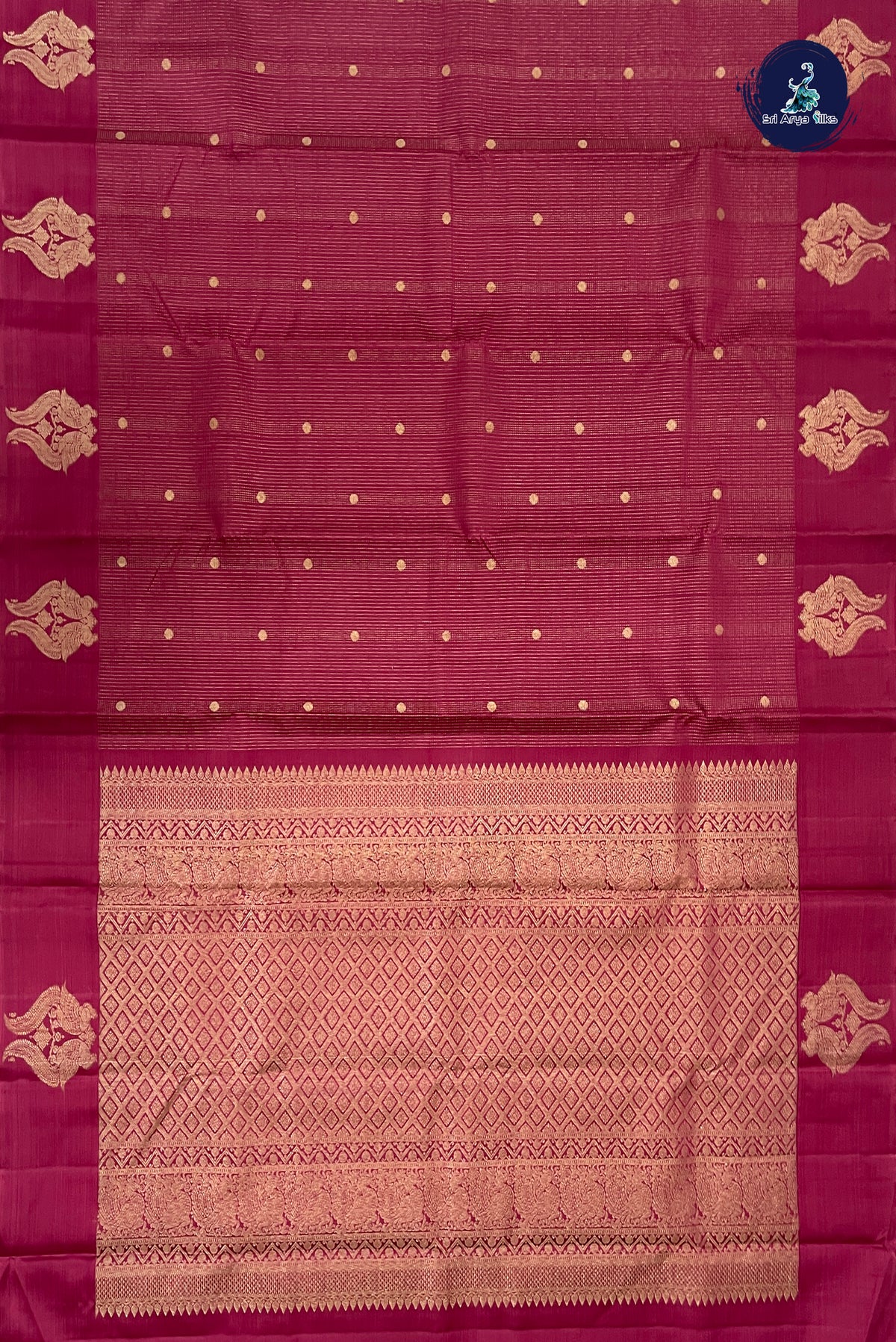 Pinkish Maroon Bridal Silk Saree With Stripes Pattern