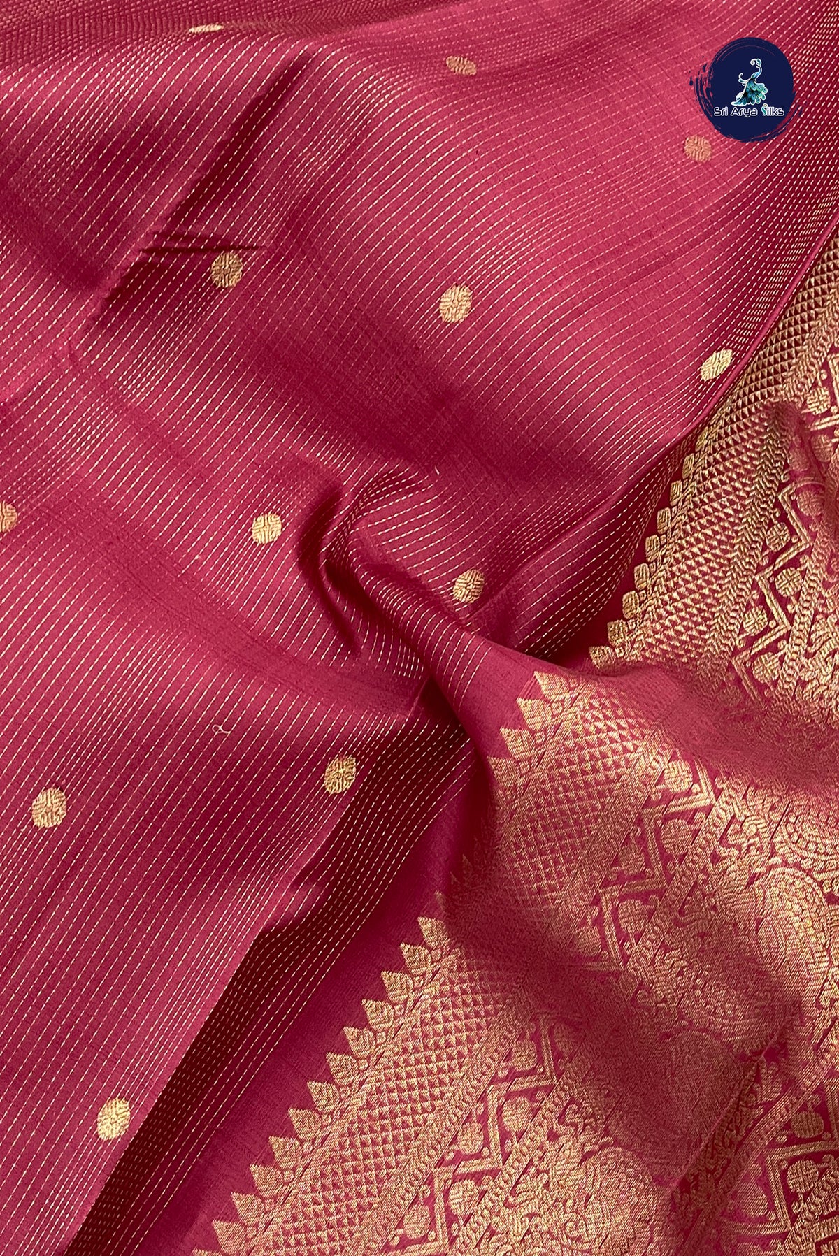 Pinkish Maroon Bridal Silk Saree With Stripes Pattern