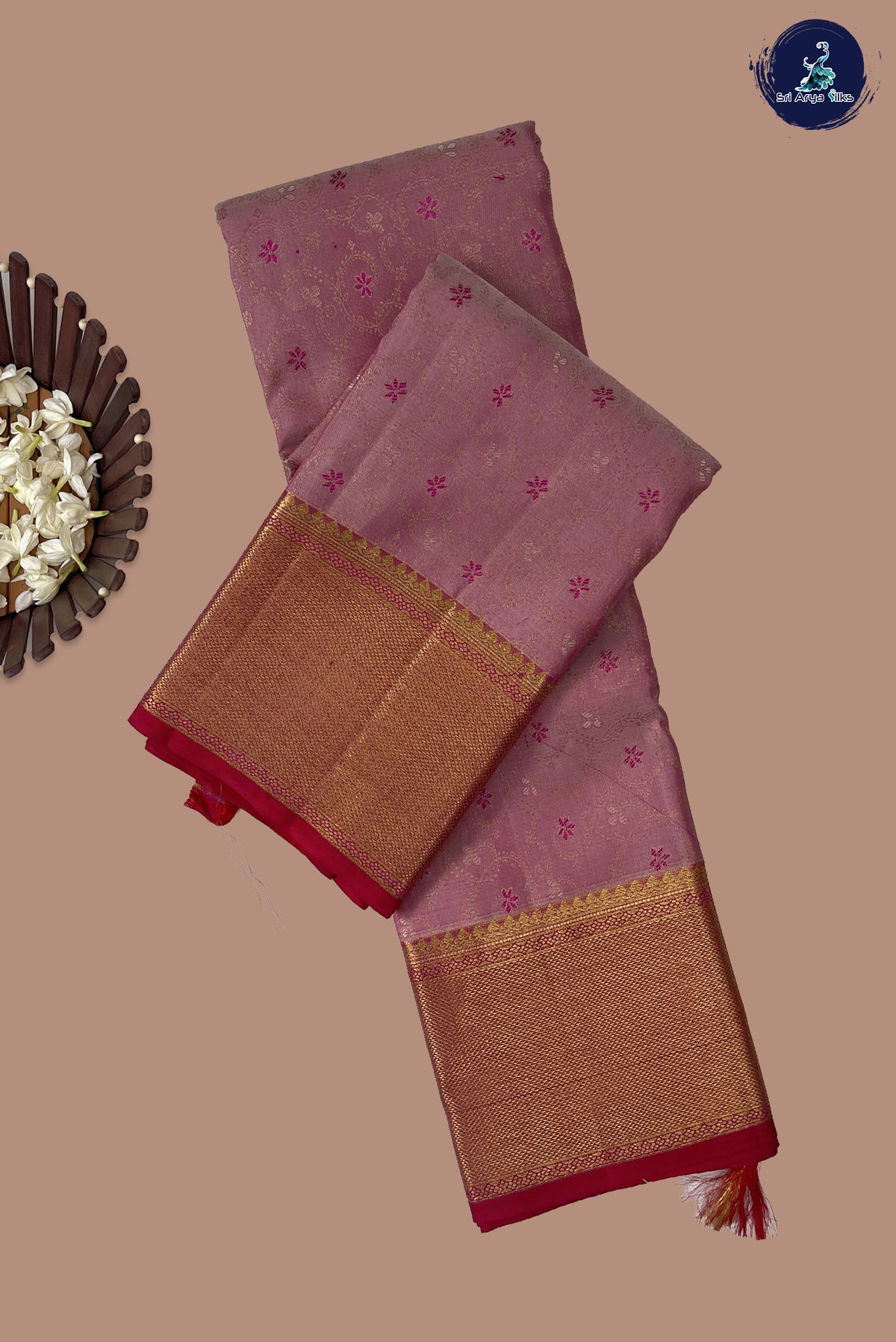 Light Pink Brocade Silk Saree With Jacquard Pattern