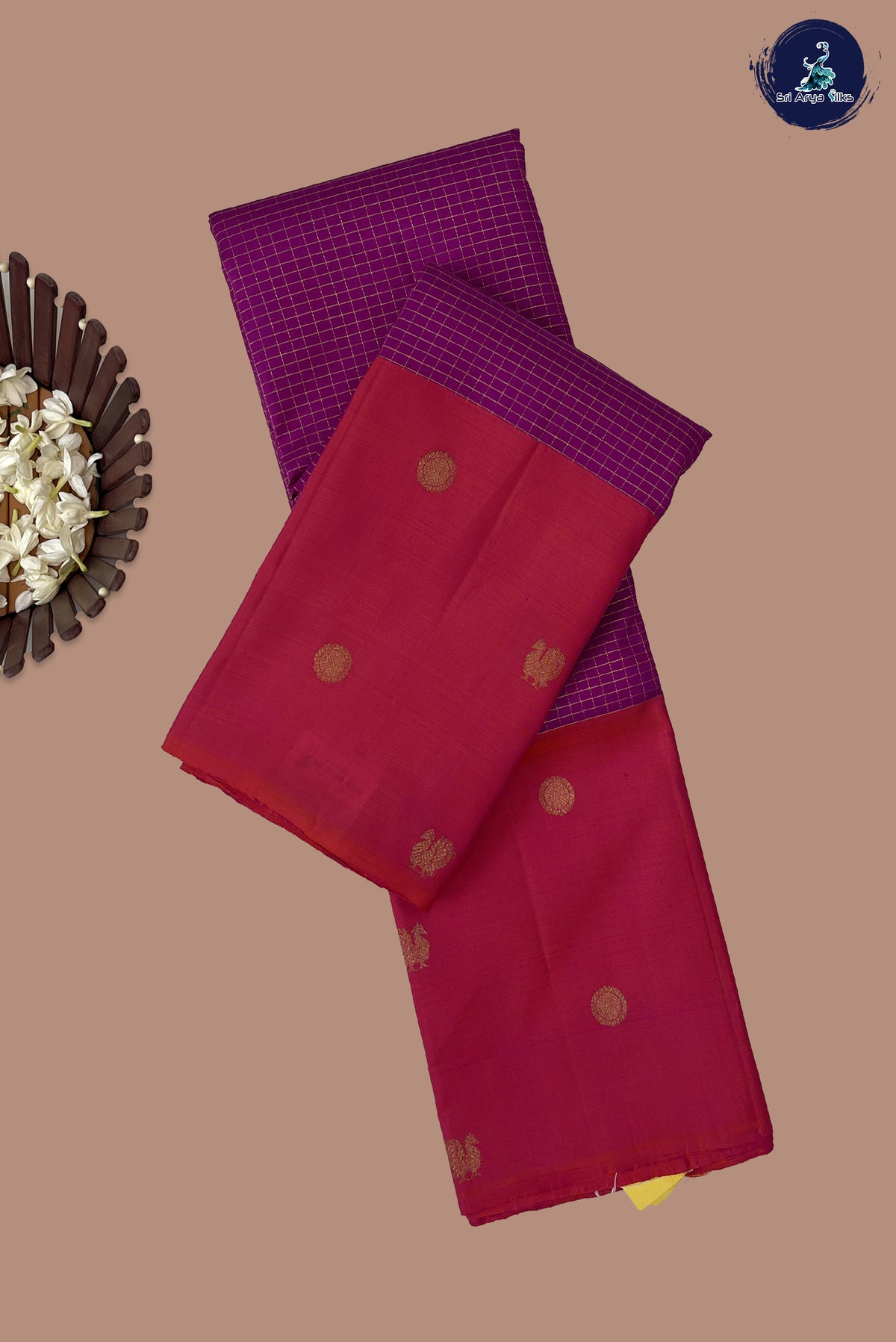 Pink Checked Silk Saree With Zari Checked Pattern