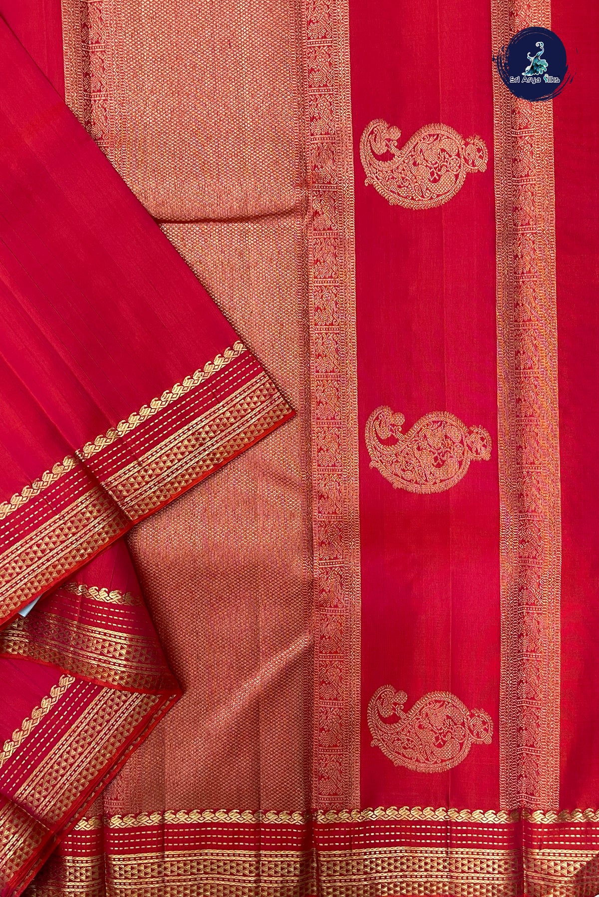 Orangish Pink Bridal Silk Saree With Stripes Pattern