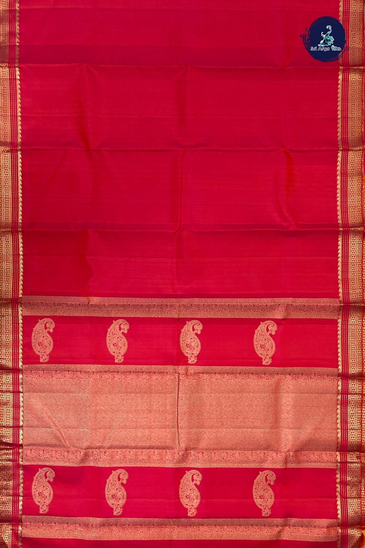 Orangish Pink Bridal Silk Saree With Stripes Pattern
